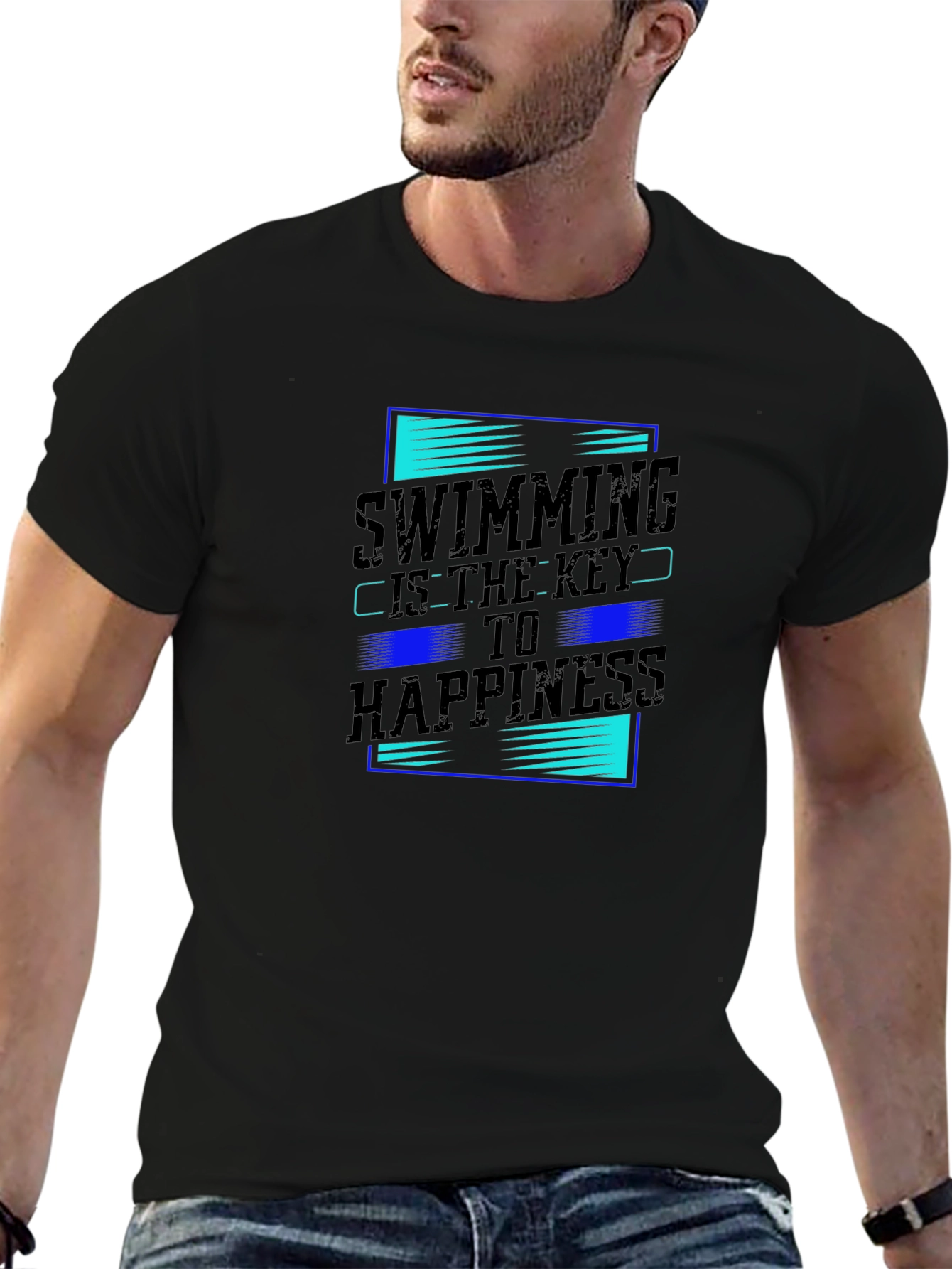 Swimming Key to Happiness Black Graphic Tee