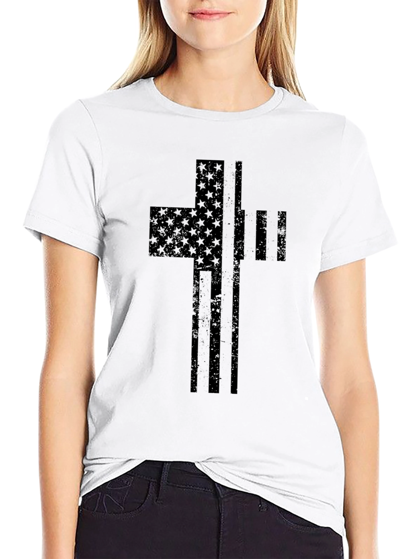 American Flag Cross Graphic T-Shirt