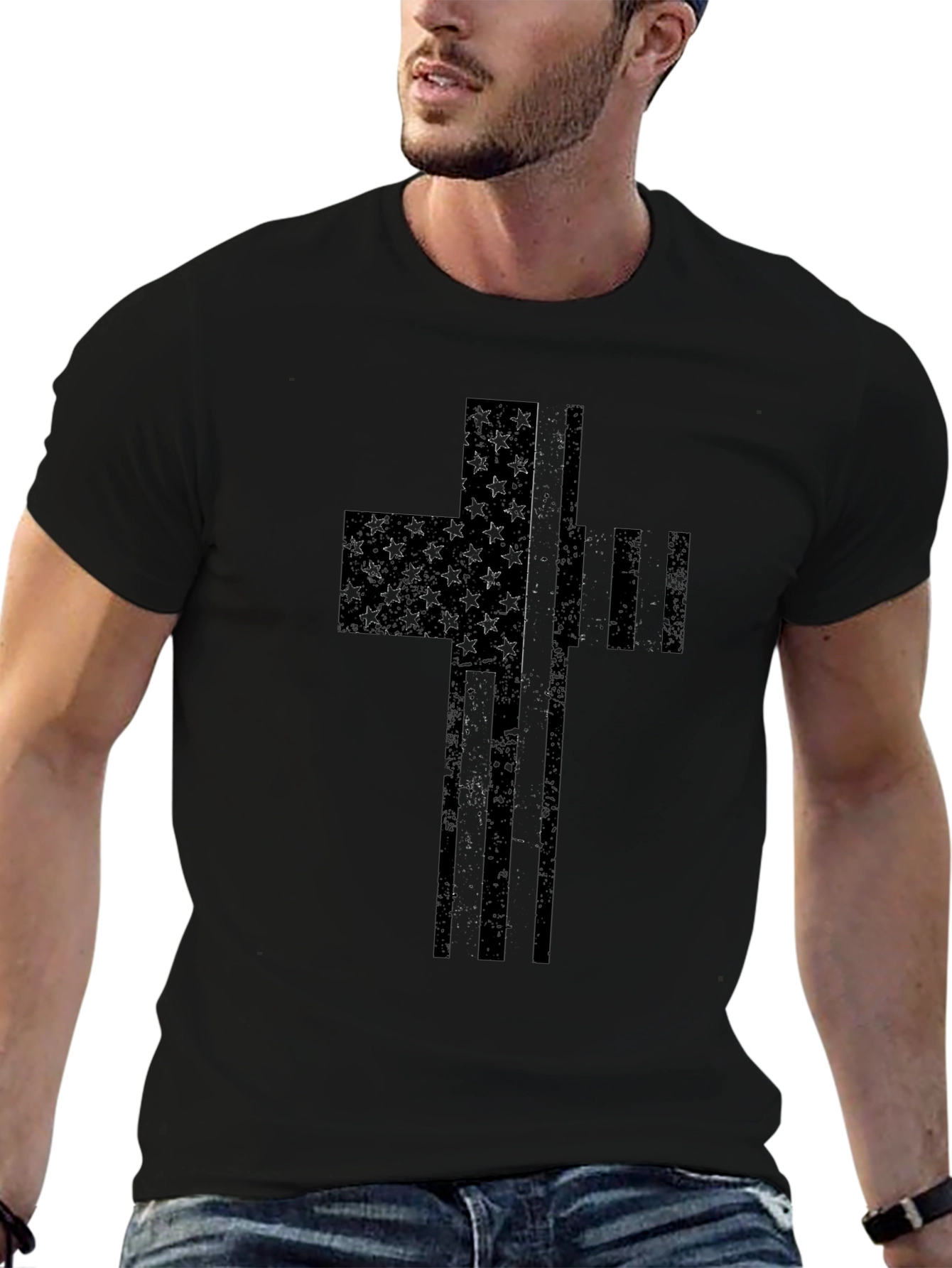 American Flag Cross Graphic T-Shirt