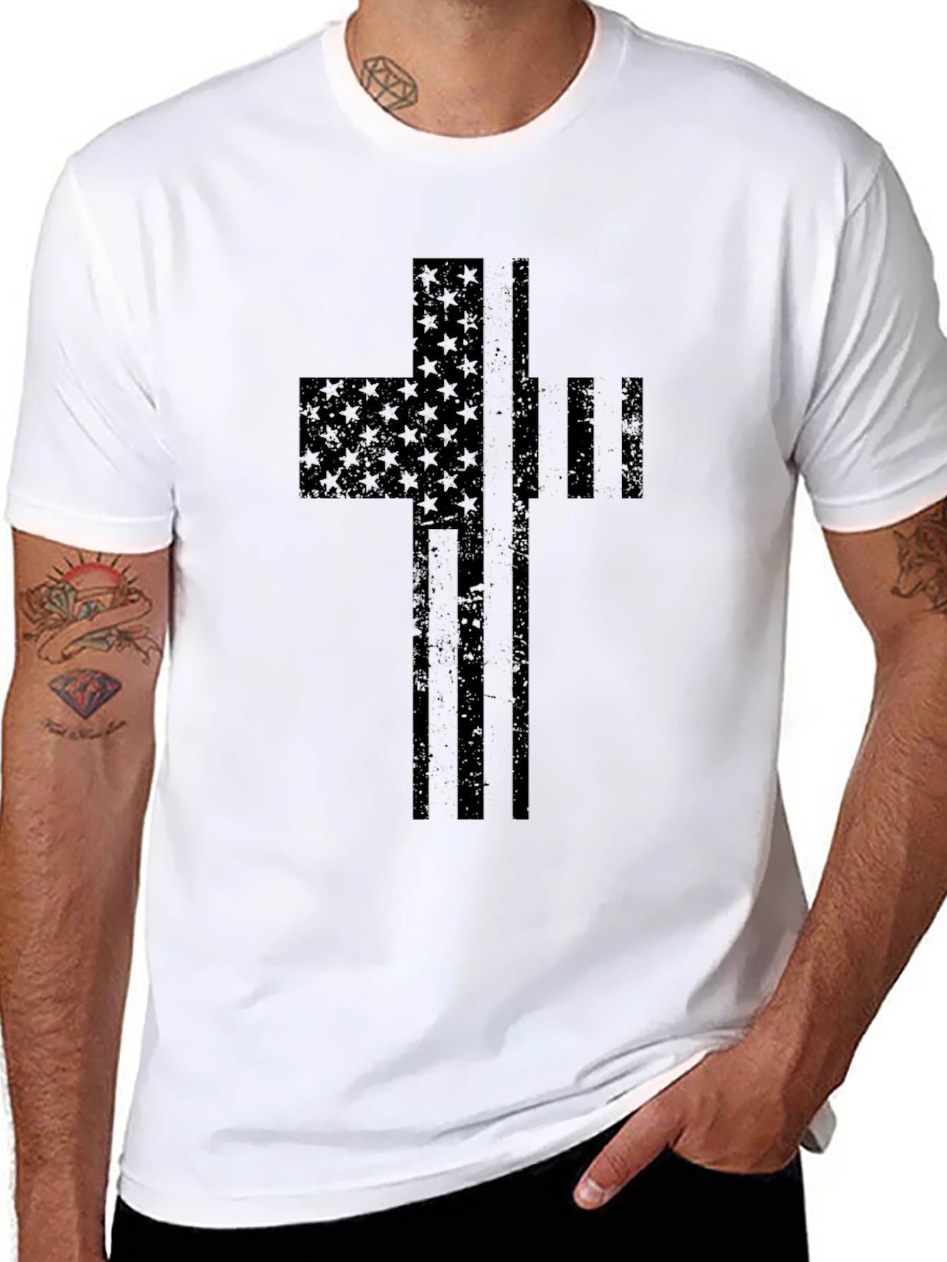 American Flag Cross Graphic T-Shirt
