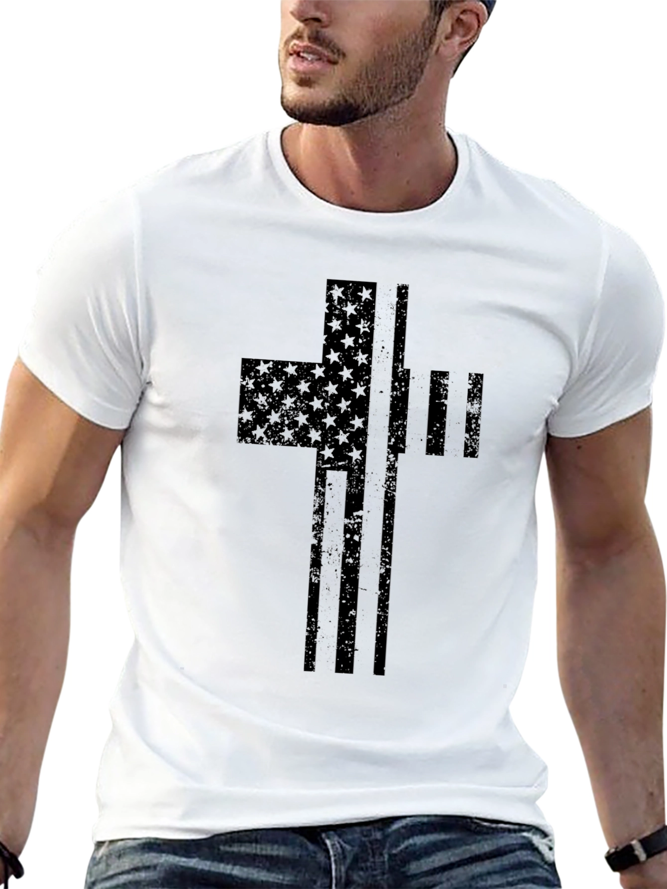 American Flag Cross Graphic T-Shirt
