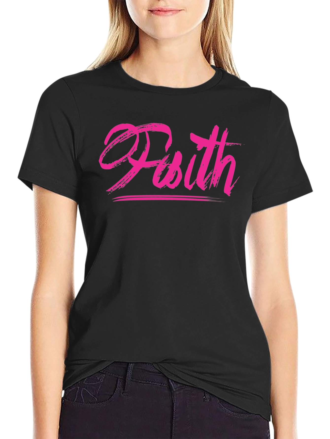 Faith Brush Script Black T-Shirt
