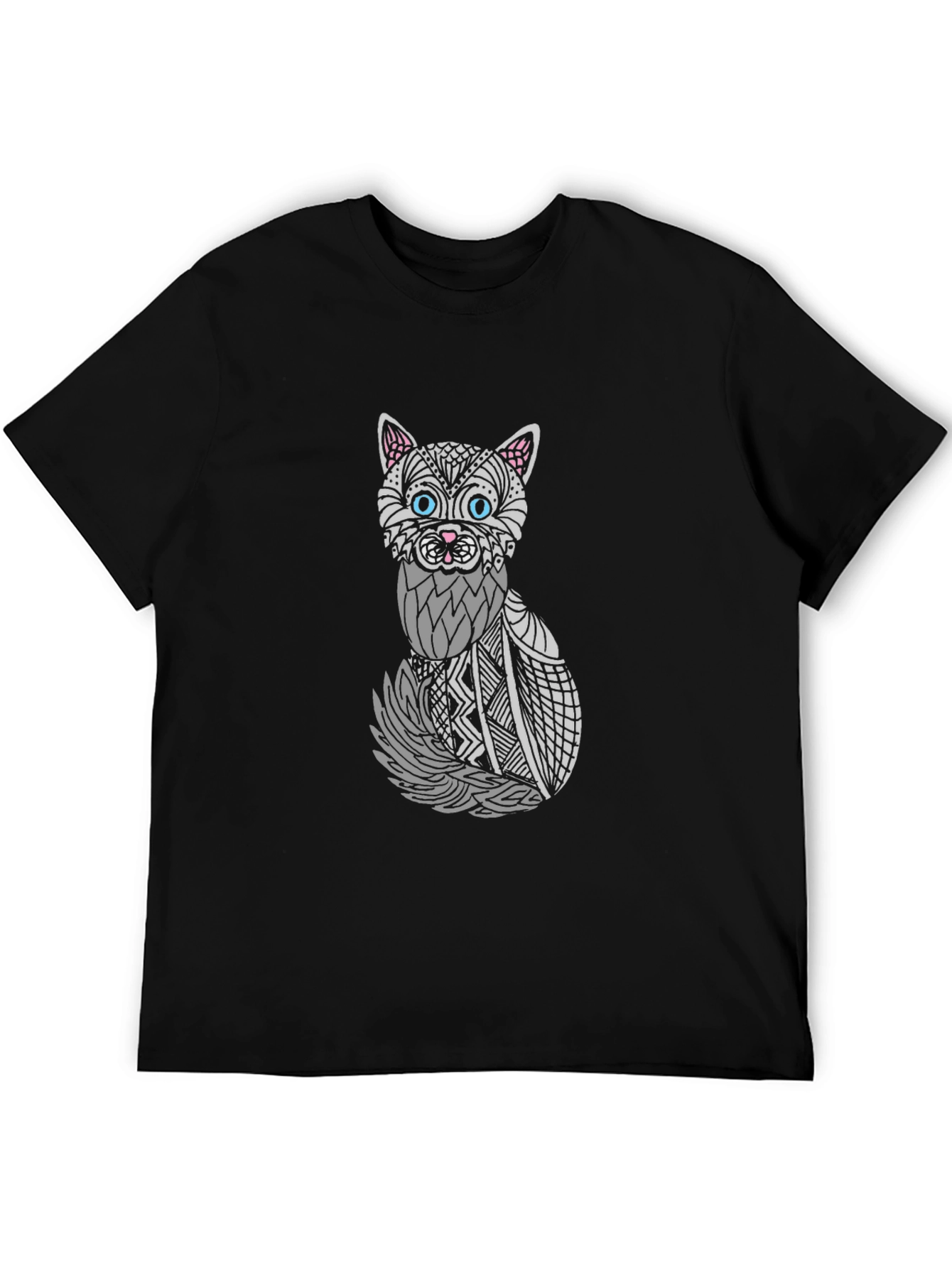 Abstract Cat Graphic T-Shirt - Unisex Black Tee
