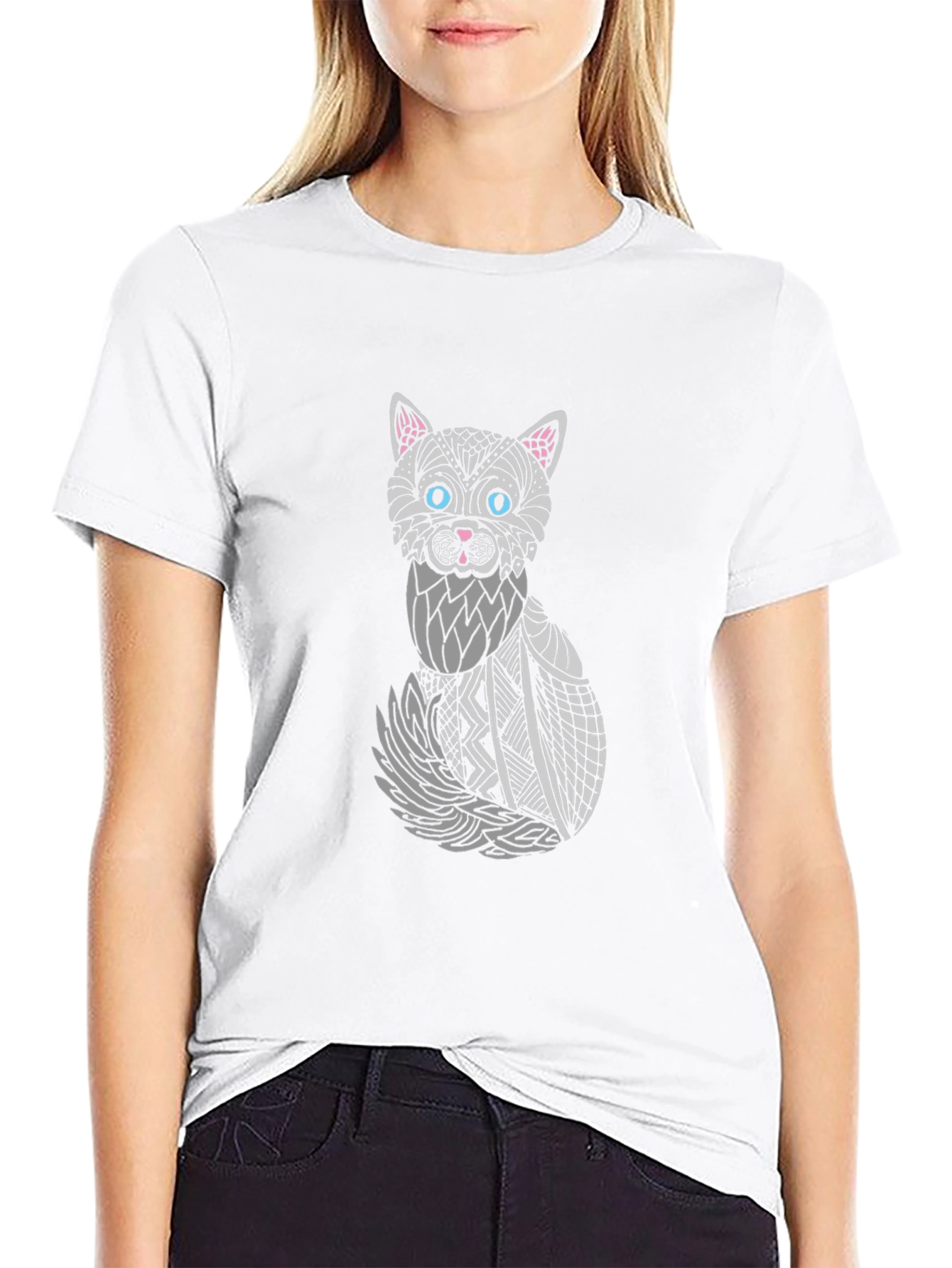Abstract Cat Graphic T-Shirt - Unisex Black Tee