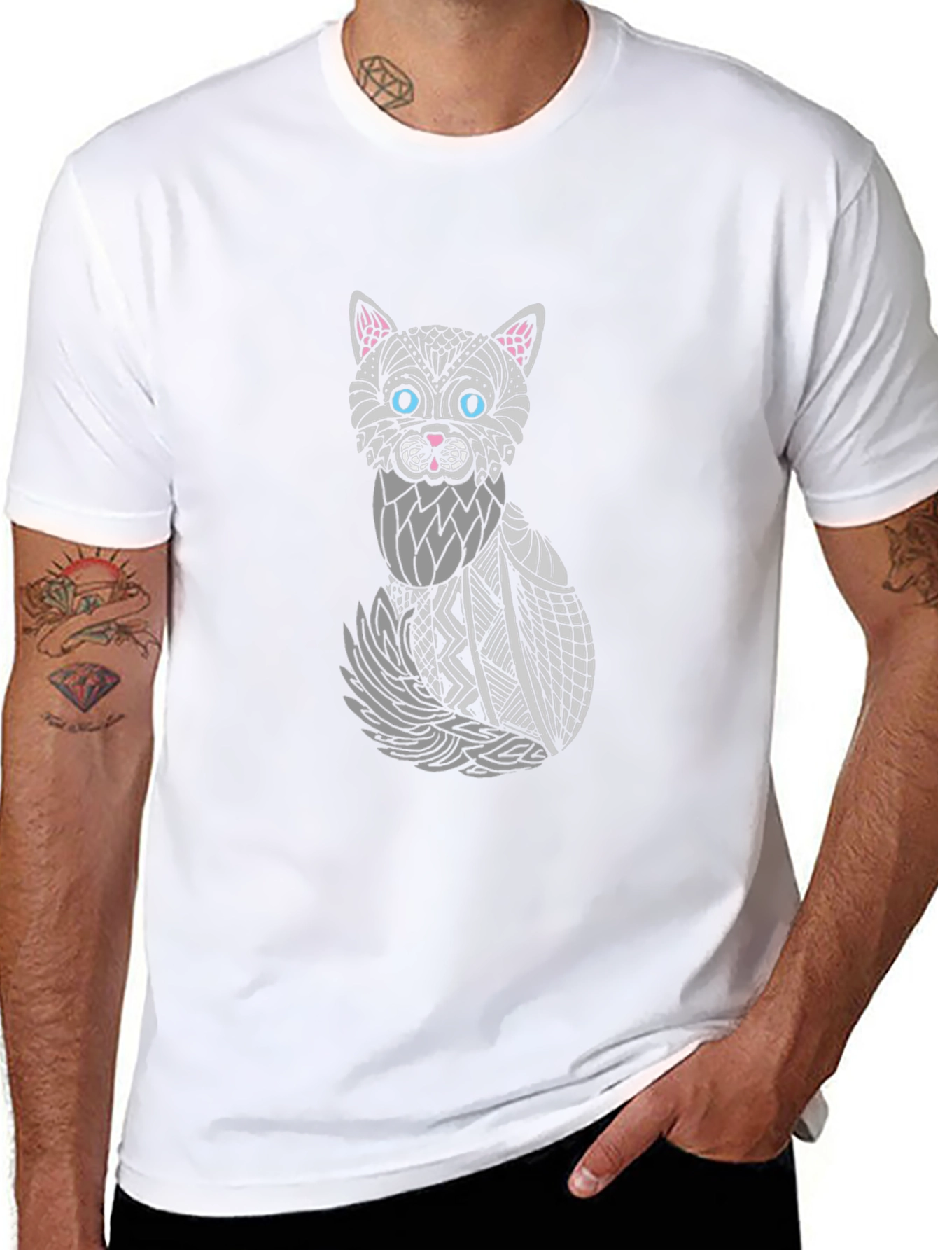 Abstract Cat Graphic T-Shirt - Unisex Black Tee