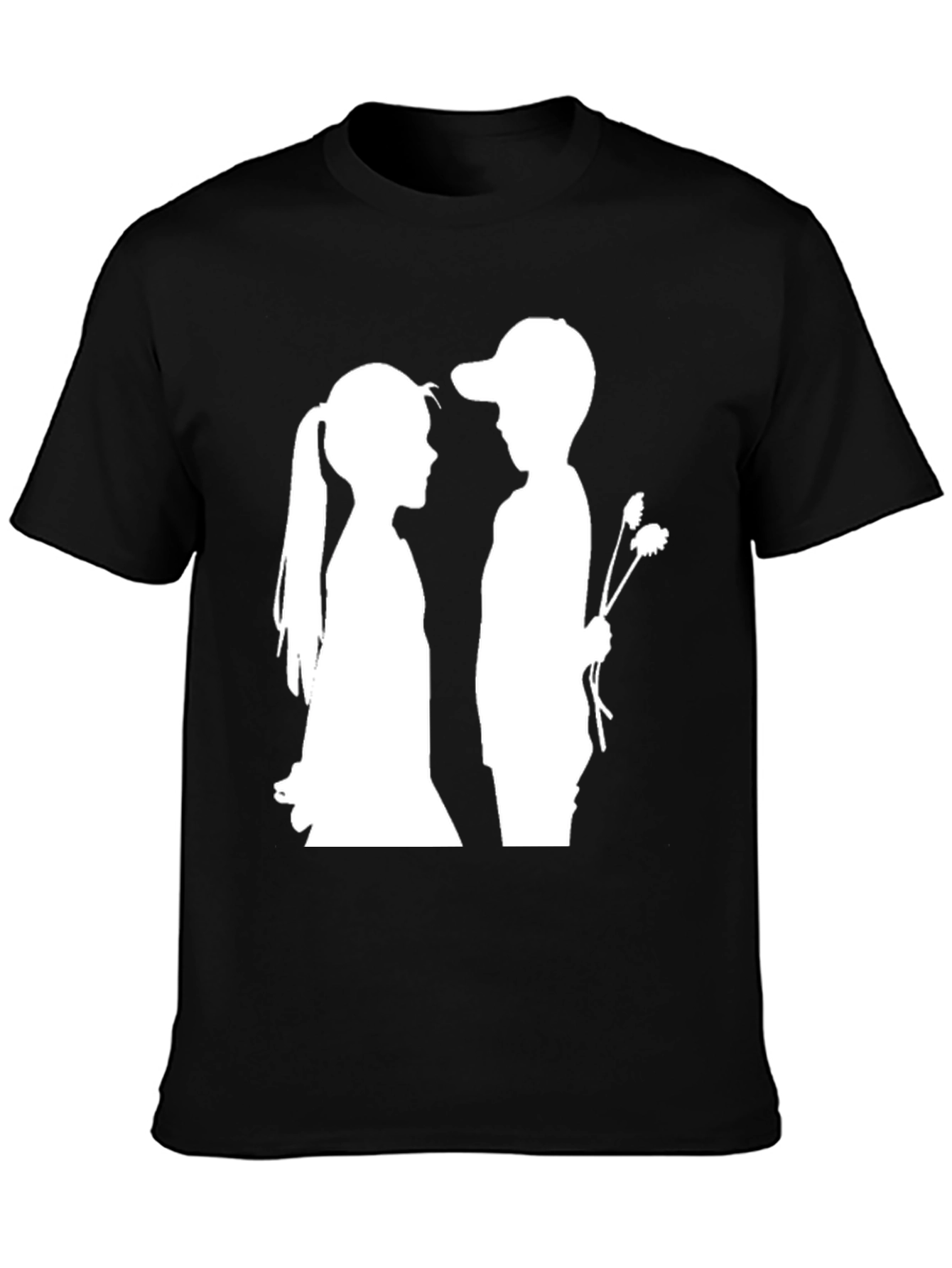 Boy and Girl Silhouette Graphic Tee - Black