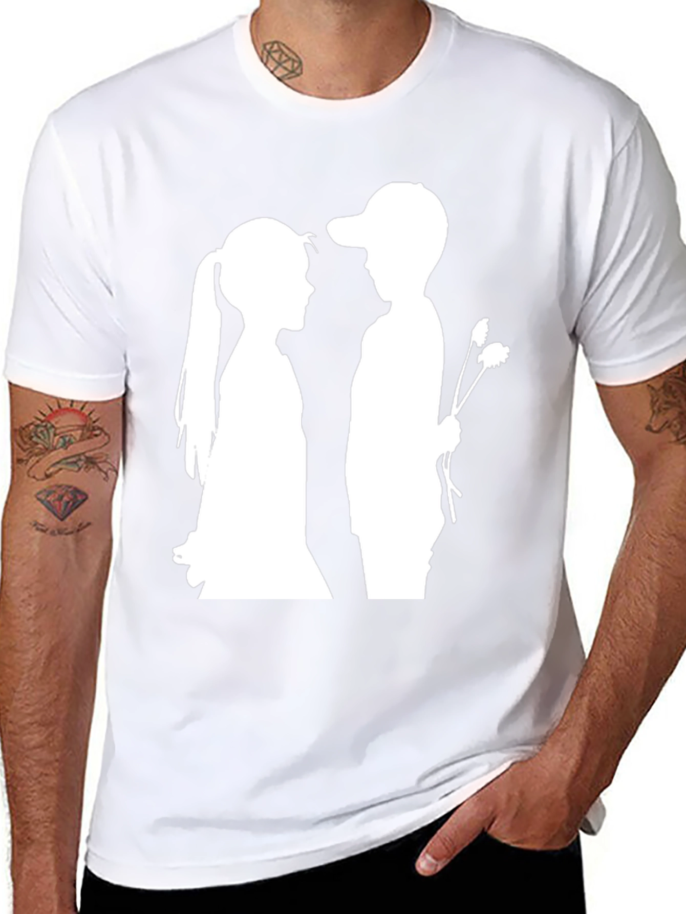 Boy and Girl Silhouette Graphic Tee - Black