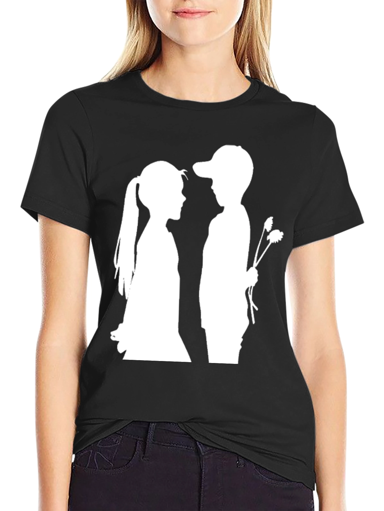 Boy and Girl Silhouette Graphic Tee - Black