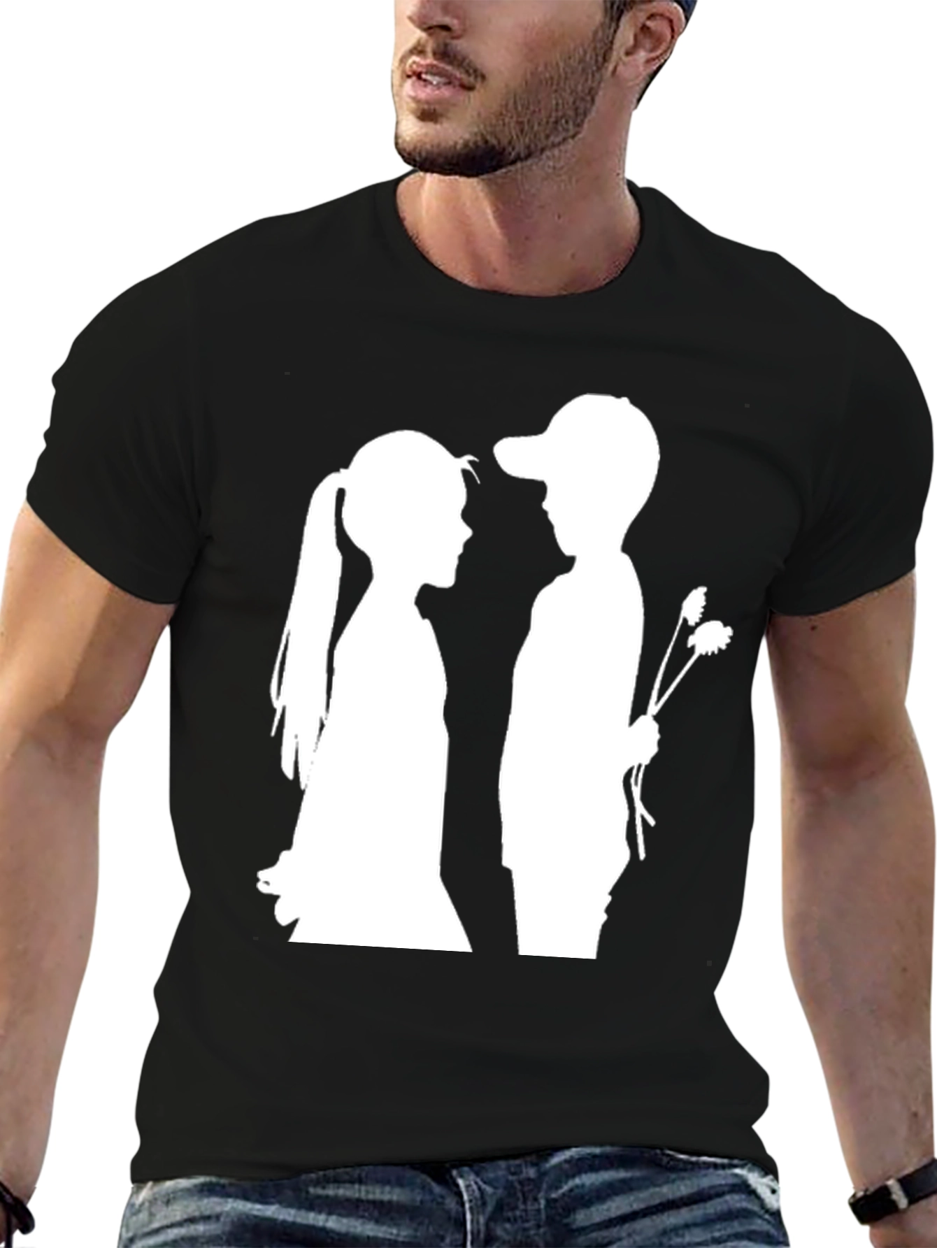 Boy and Girl Silhouette Graphic Tee - Black