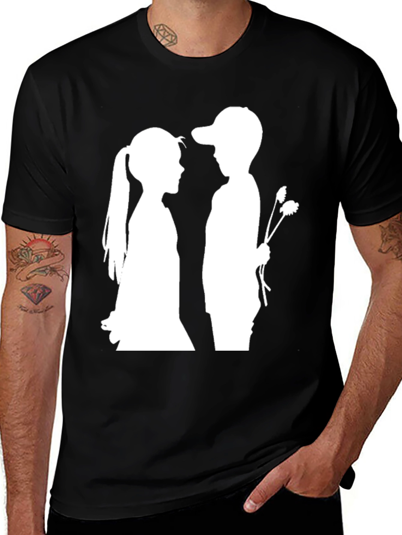 Boy and Girl Silhouette Graphic Tee - Black