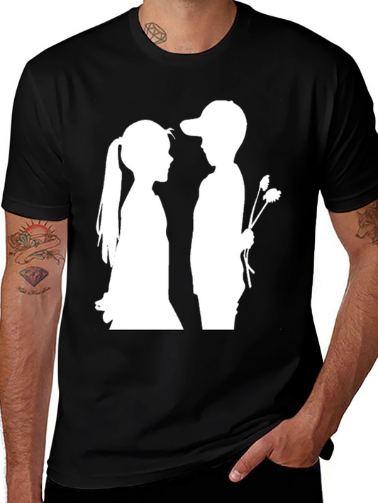Boy and Girl Silhouette Graphic Tee - Black