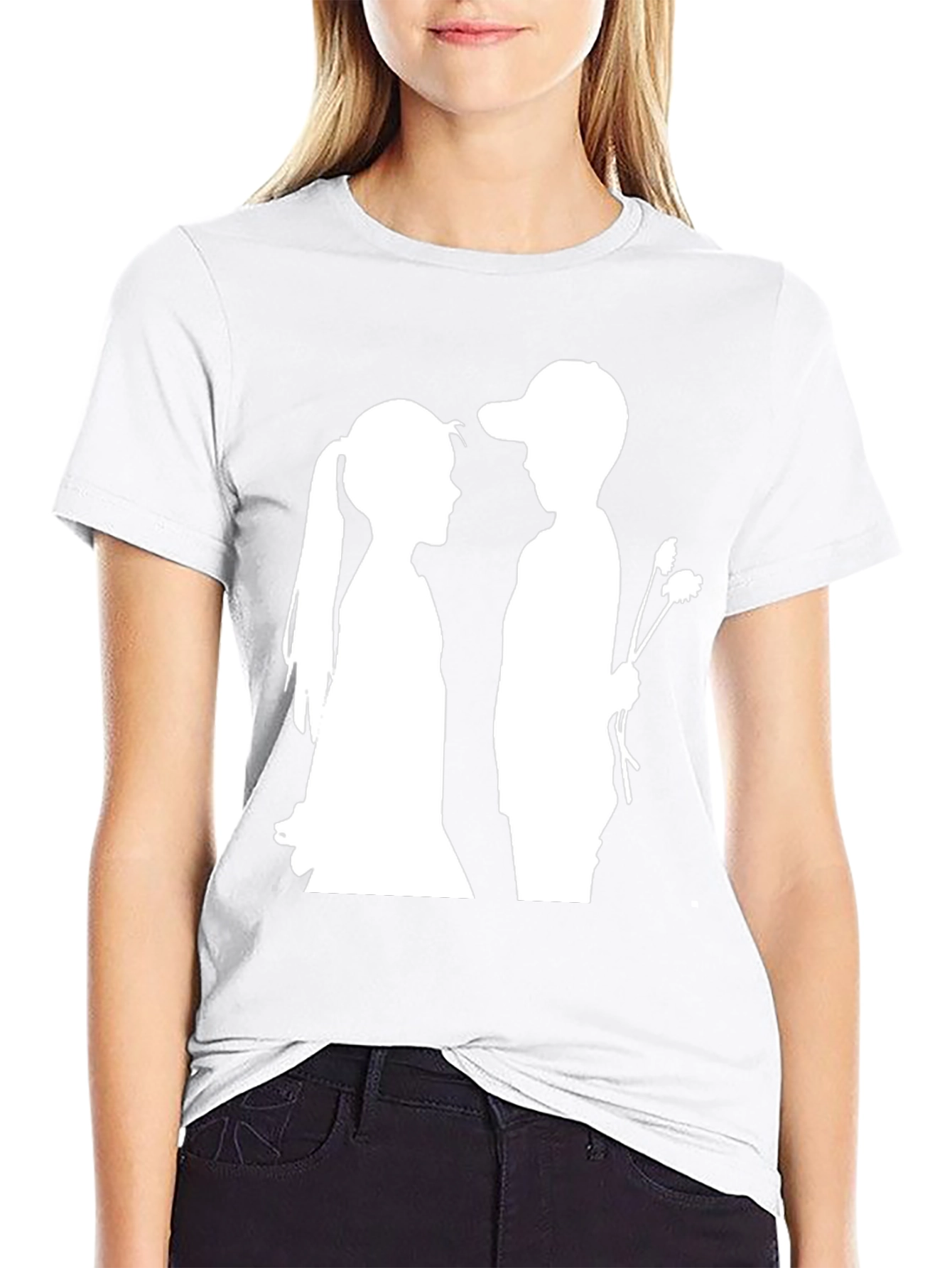 Boy and Girl Silhouette Graphic Tee - Black