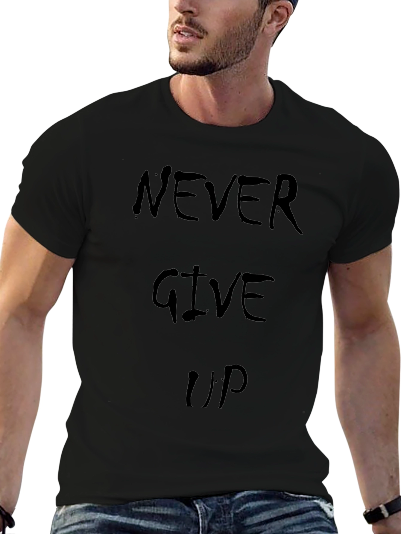 Inspirational Never Give Up Graphic Tee - Mens Black
