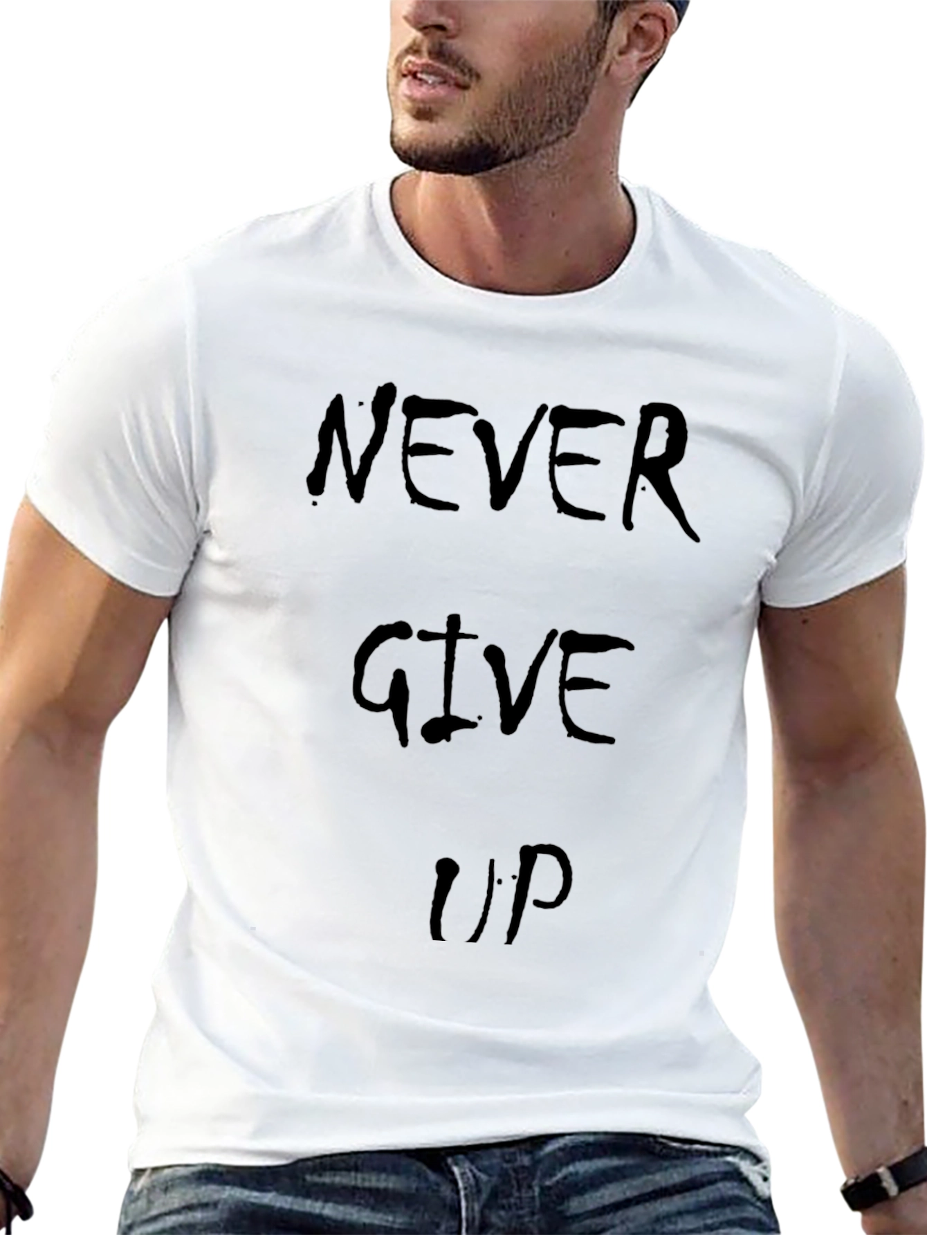 Inspirational Never Give Up Graphic Tee - Mens Black