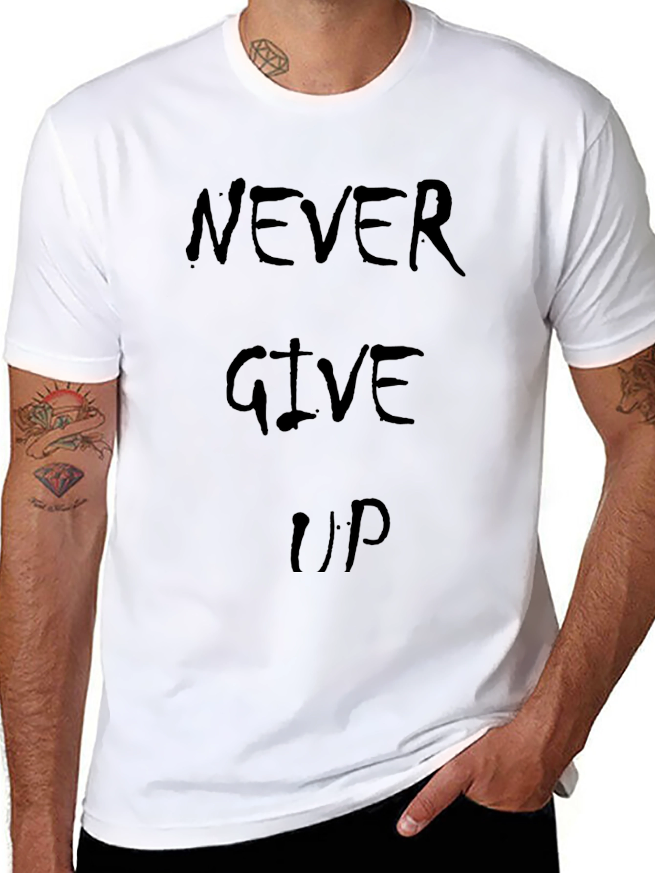 Inspirational Never Give Up Graphic Tee - Mens Black