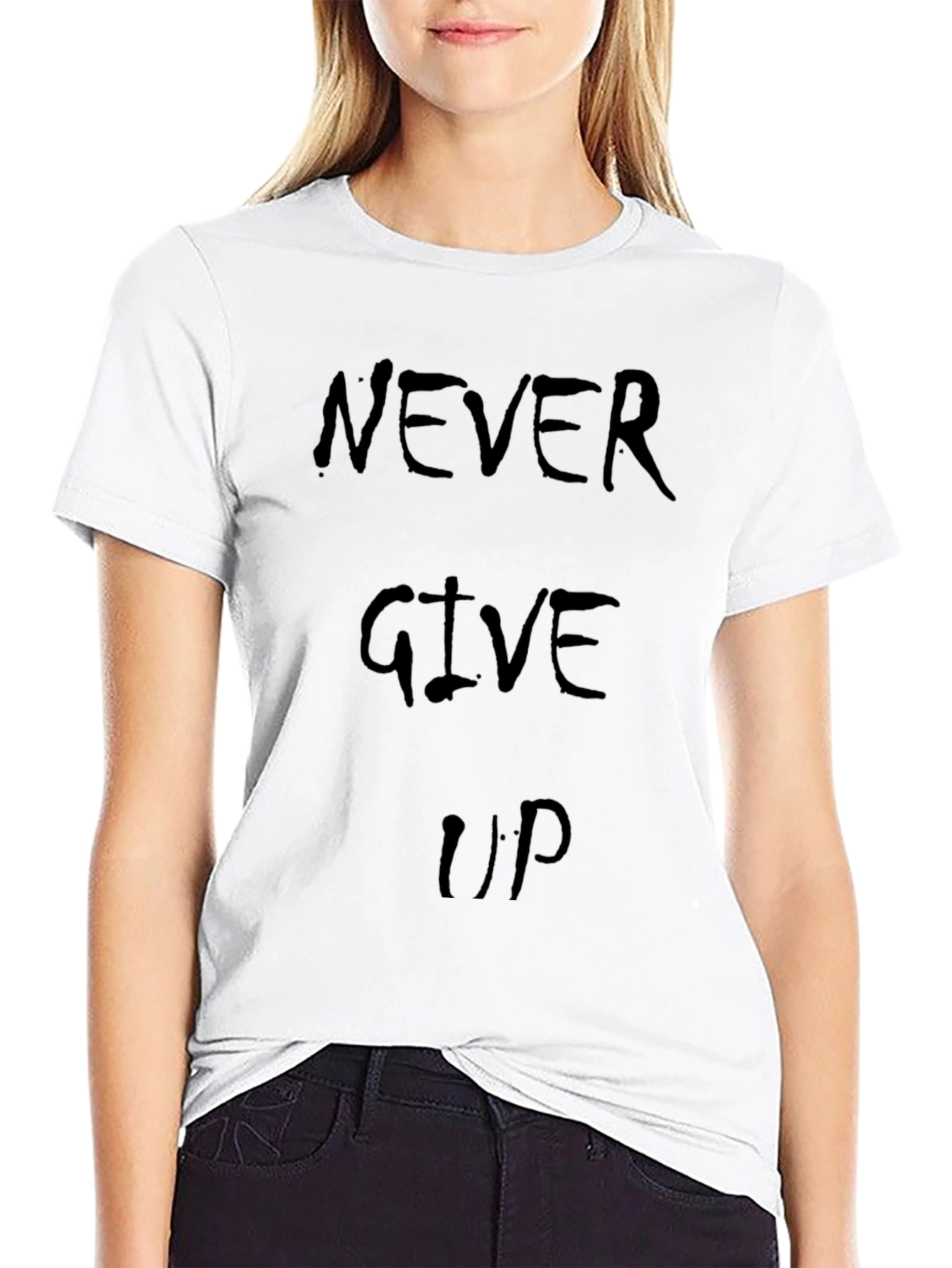 Inspirational Never Give Up Graphic Tee - Mens Black