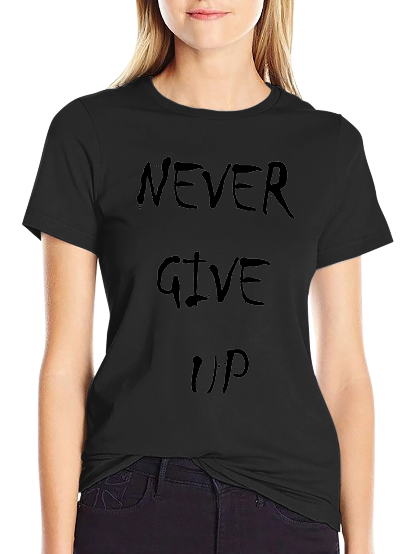 Inspirational Never Give Up Graphic Tee - Mens Black