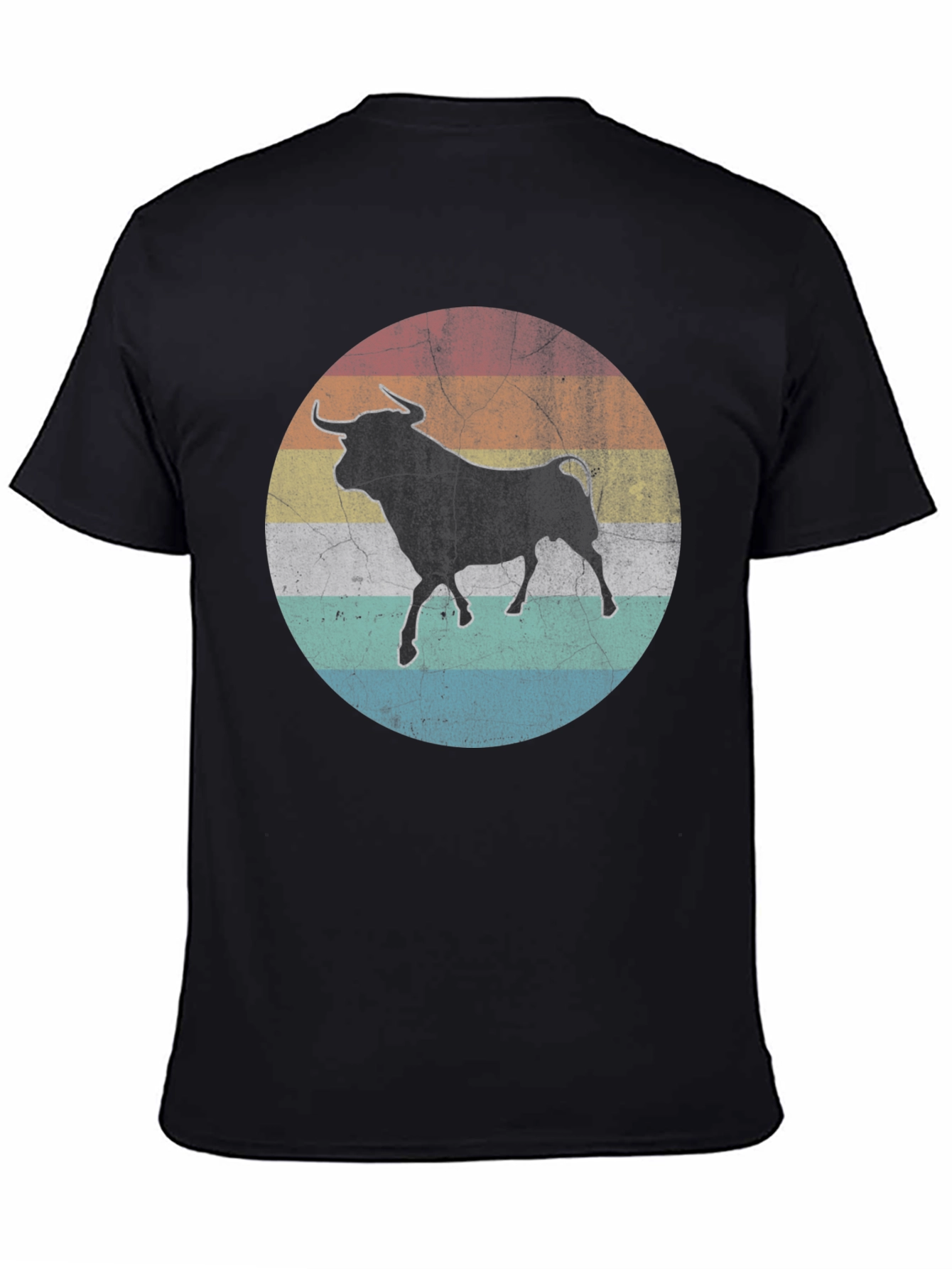 Retro Bull Graphic Tee - Black Cotton T-Shirt