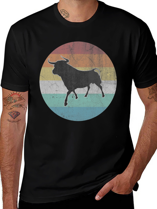 Retro Bull Graphic Tee - Black Cotton T-Shirt