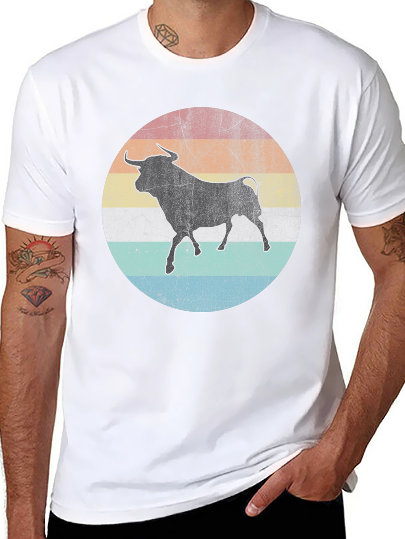 Retro Bull Graphic Tee - Black Cotton T-Shirt