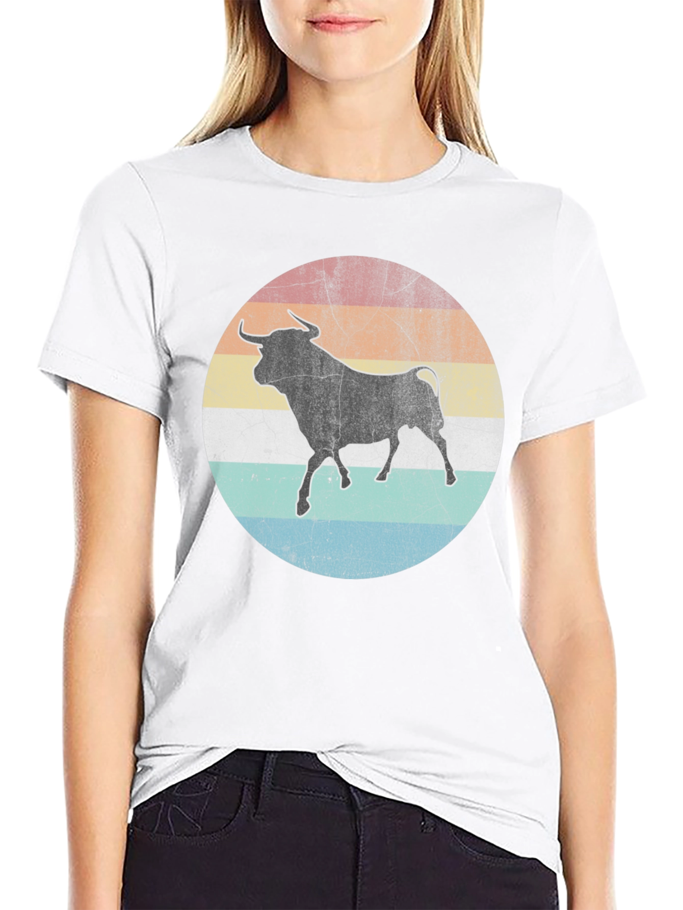 Retro Bull Graphic Tee - Black Cotton T-Shirt
