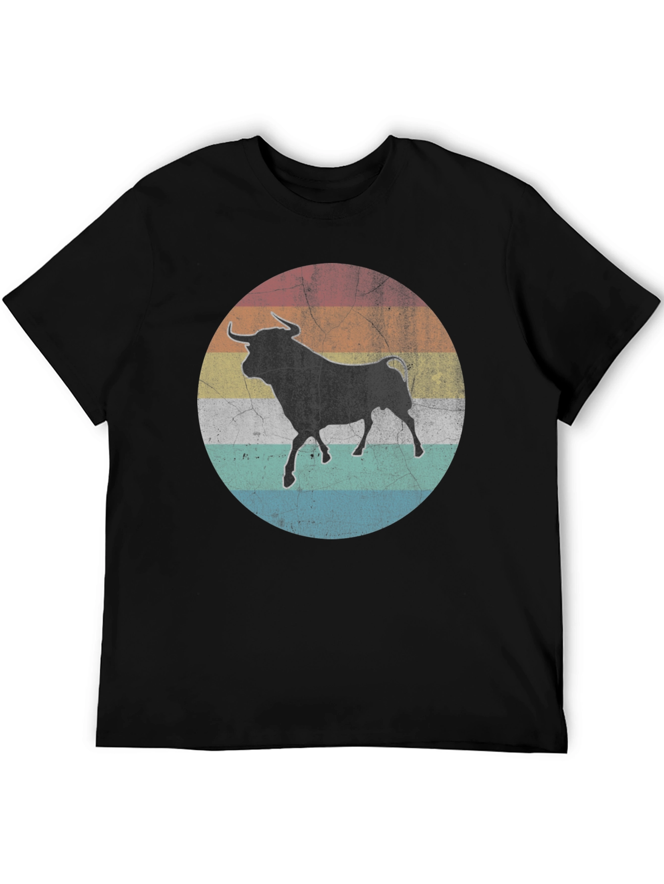 Retro Bull Graphic Tee - Black Cotton T-Shirt
