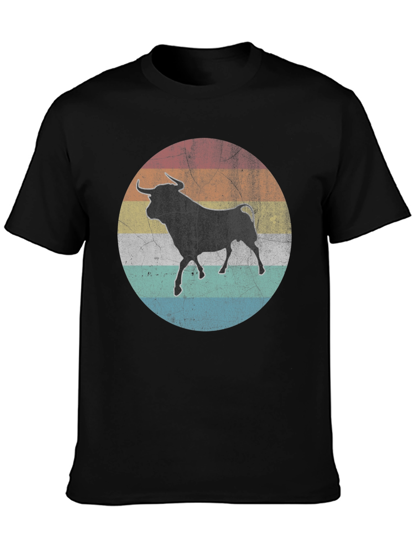Retro Bull Graphic Tee - Black Cotton T-Shirt