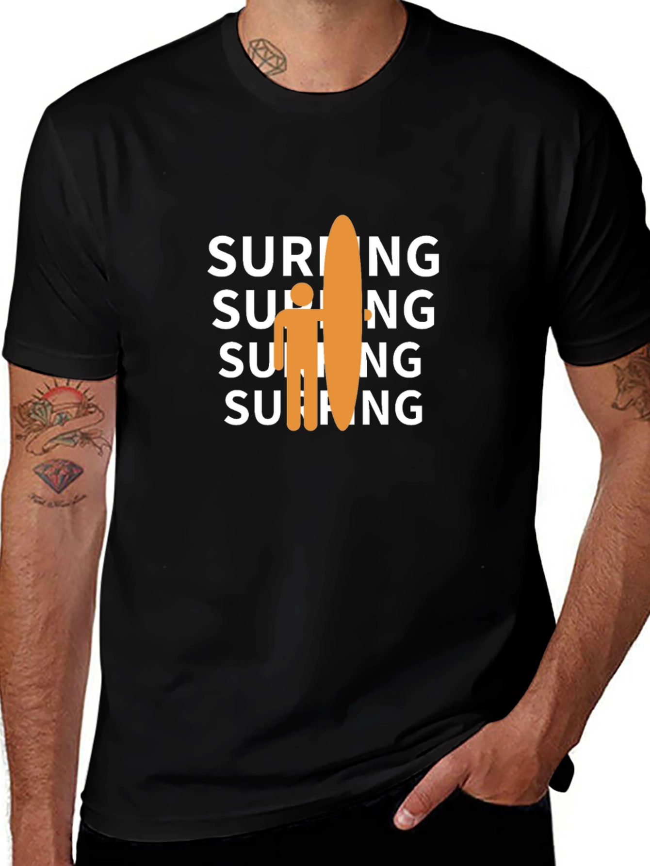 Surfing Graphic Tee - Casual Black T-Shirt