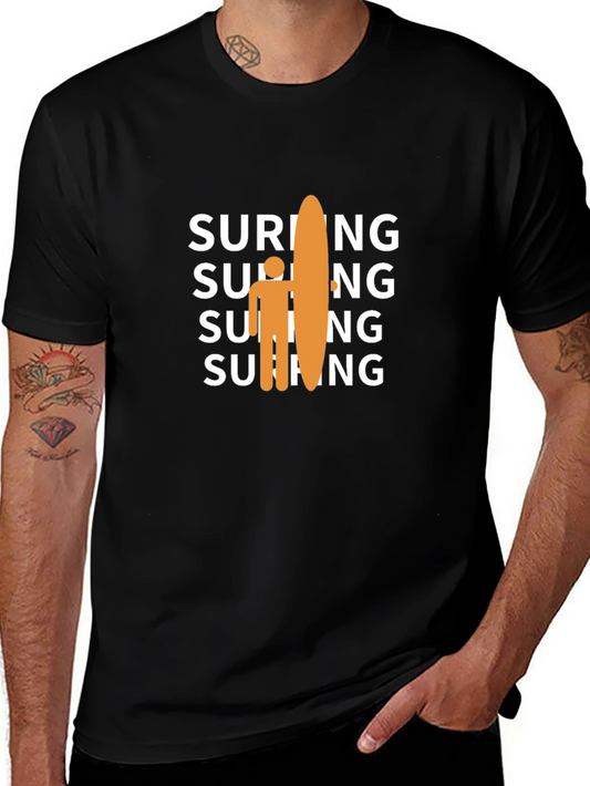 Surfing Graphic Tee - Casual Black T-Shirt