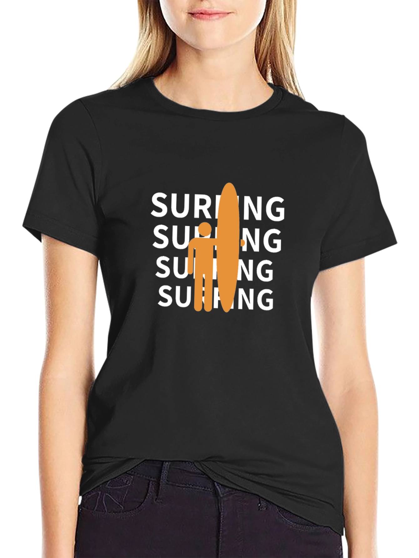 Surfing Graphic Tee - Casual Black T-Shirt