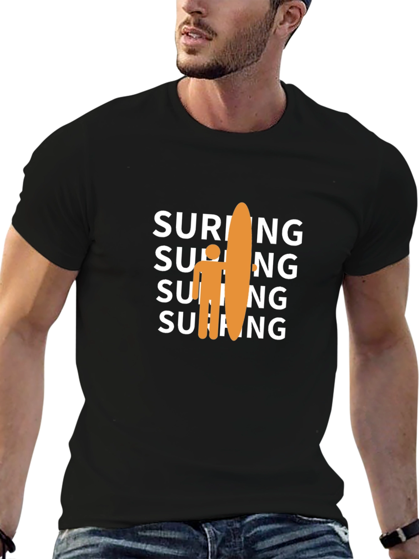 Surfing Graphic Tee - Casual Black T-Shirt