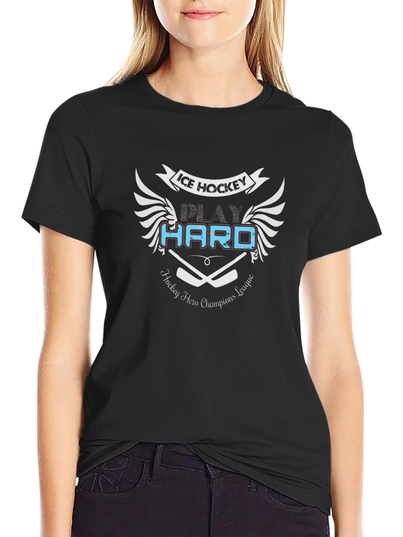 Ice Hockey Play Hard Black T-Shirt
