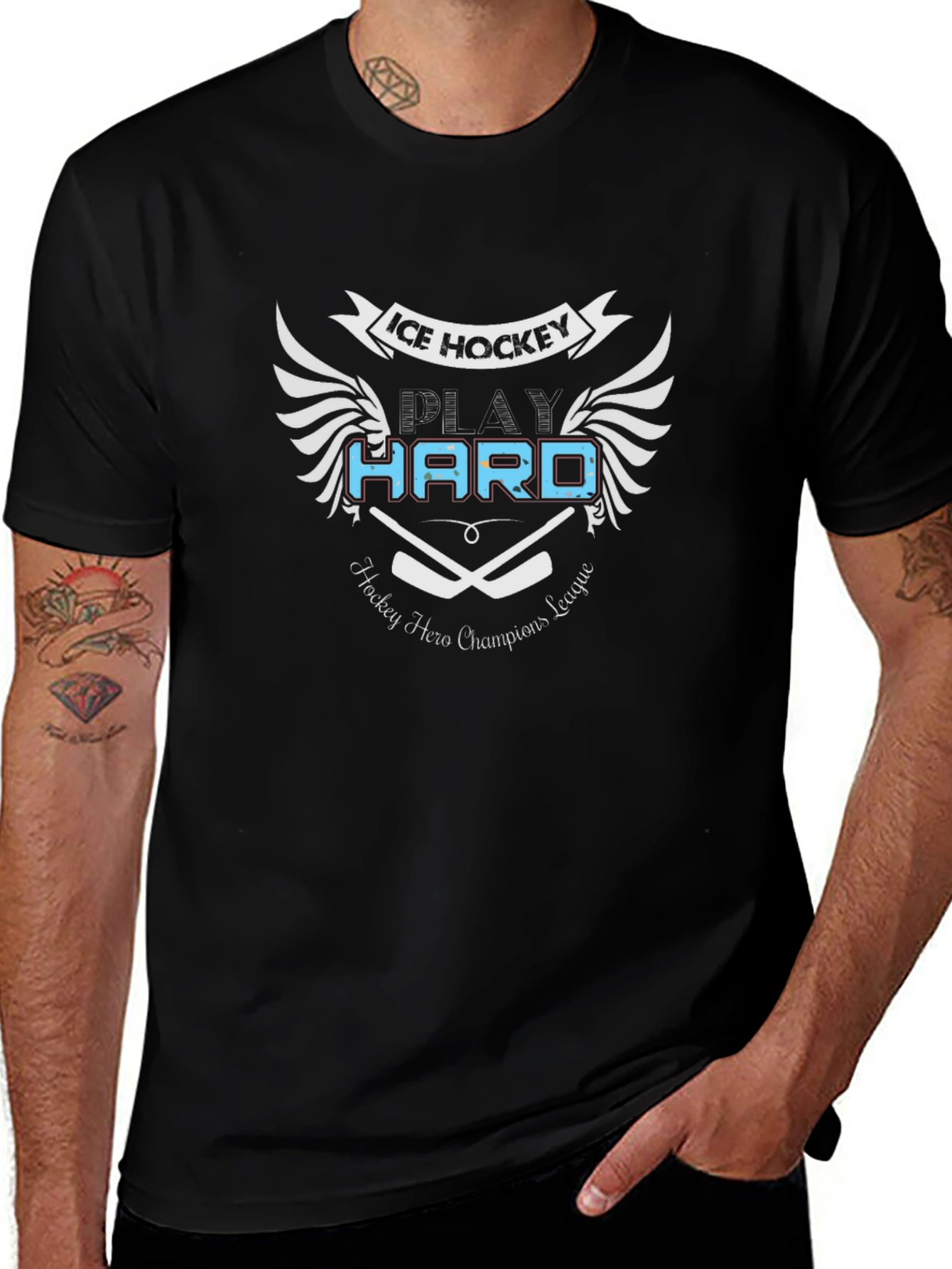 Ice Hockey Play Hard Black T-Shirt