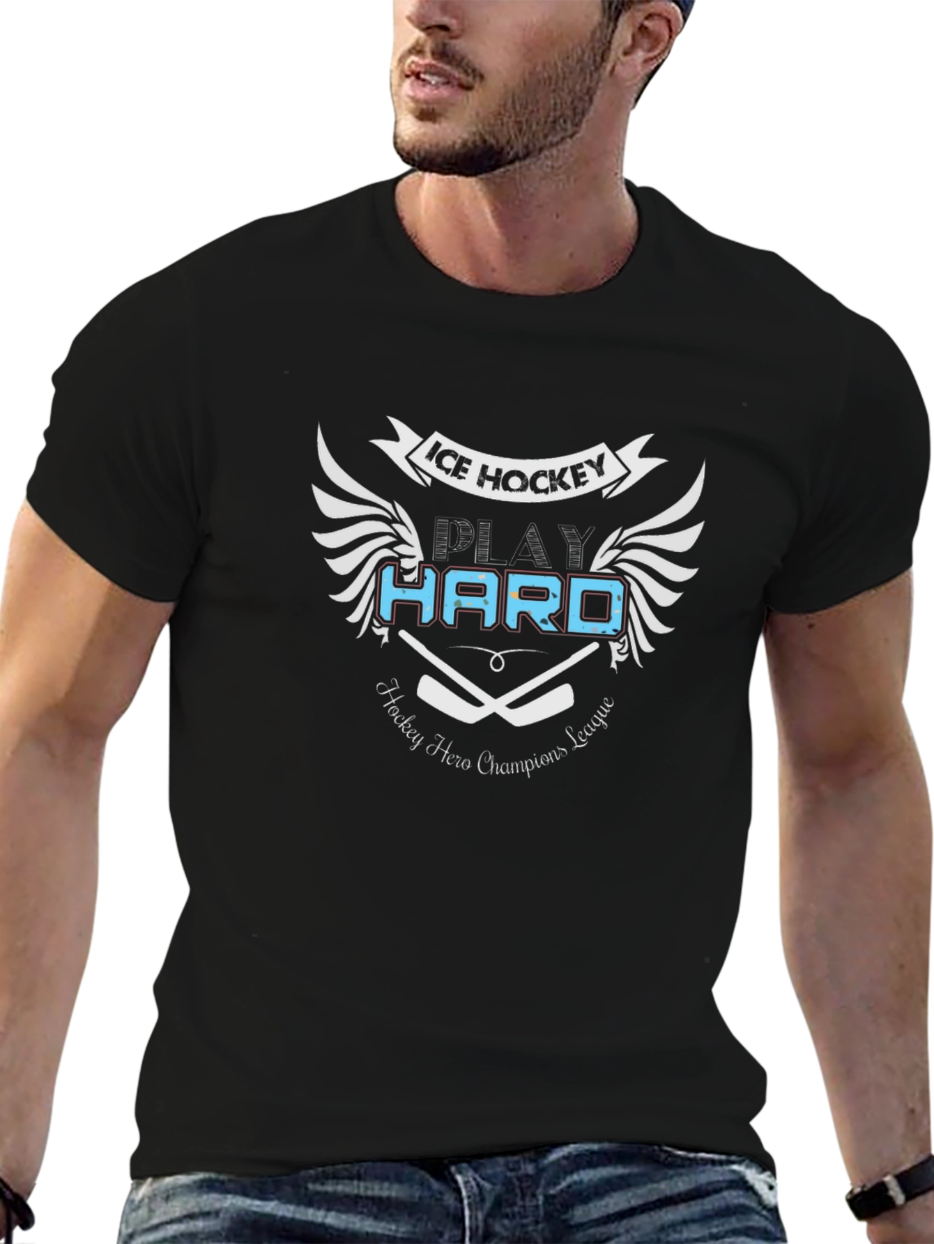 Ice Hockey Play Hard Black T-Shirt