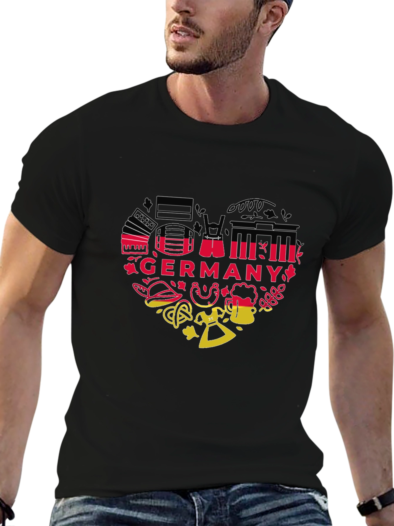 Germany Heart Graphic Tee - Black Unisex T-Shirt