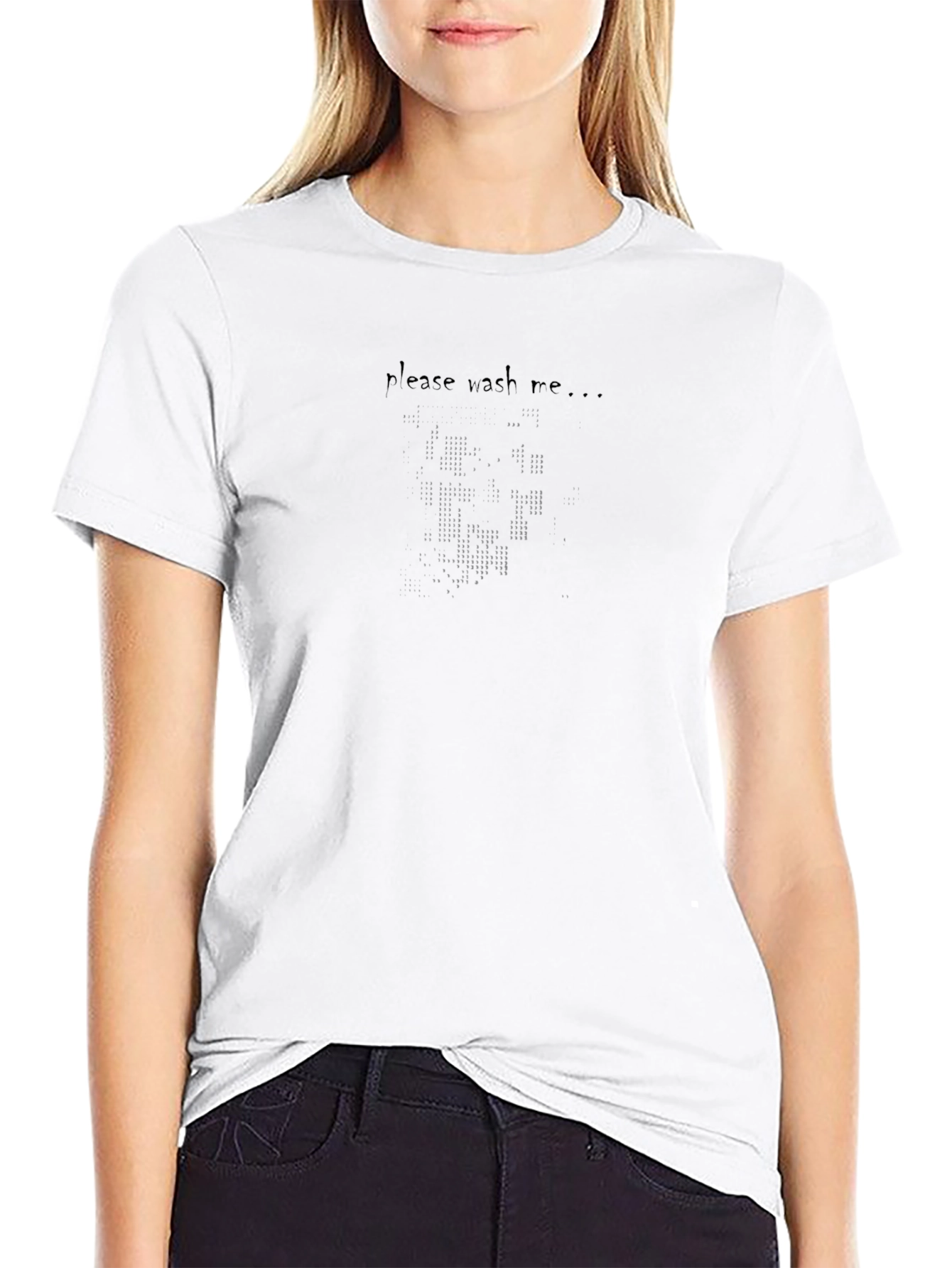 Black Please Wash Me Pixel Face T-Shirt