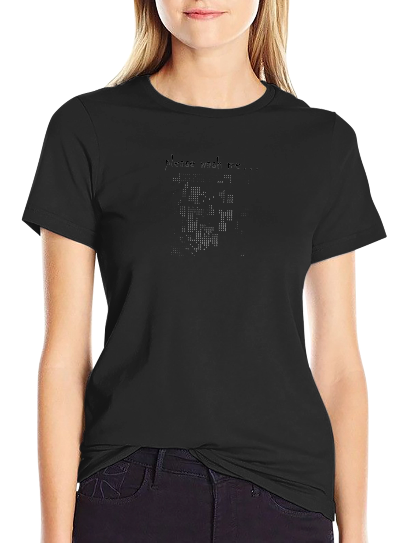 Black Please Wash Me Pixel Face T-Shirt