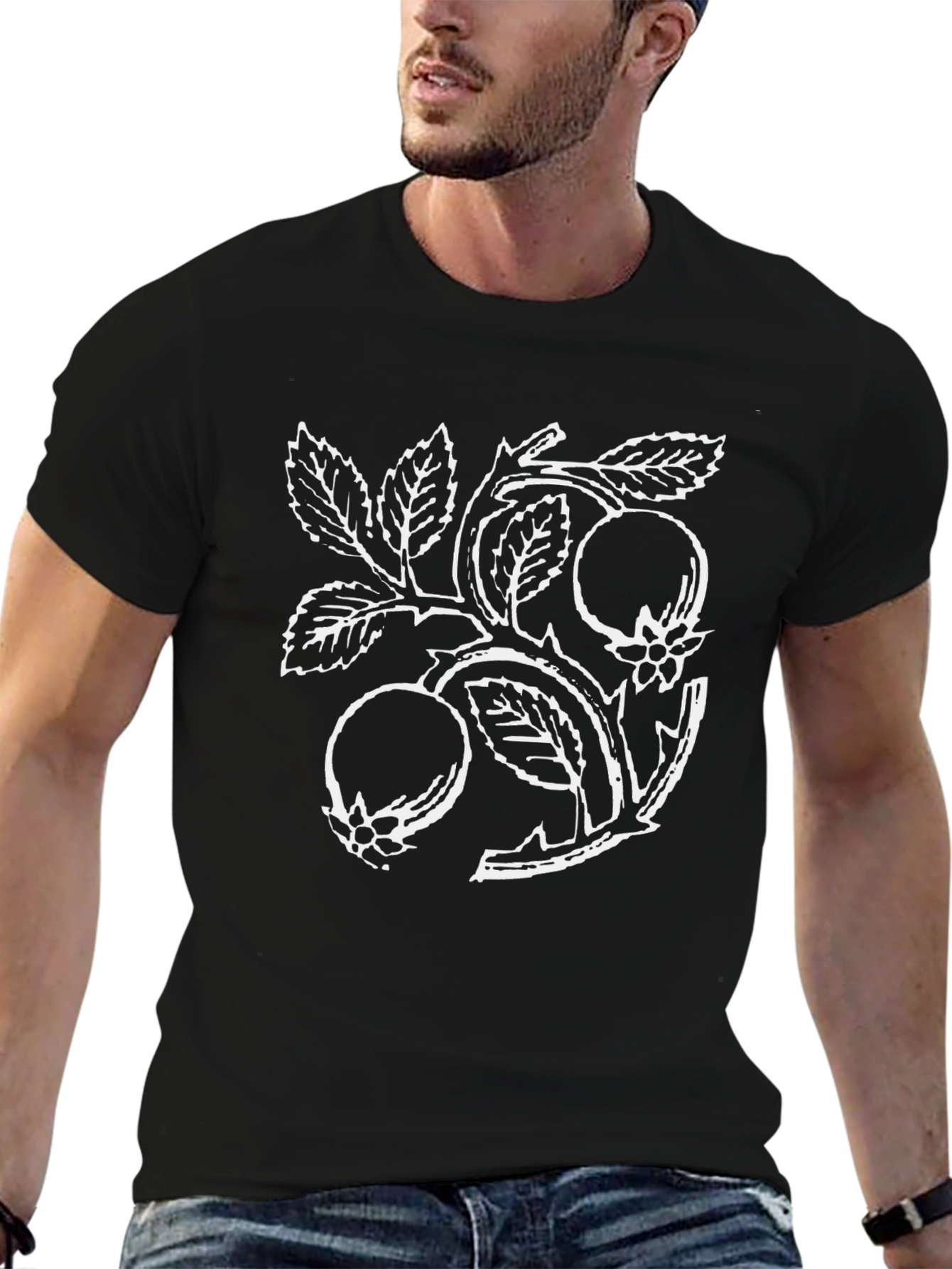 Botanical Print Black T-Shirt