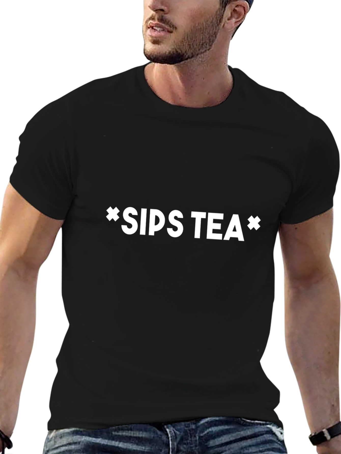 Sips Tea Graphic Print Black T-Shirt