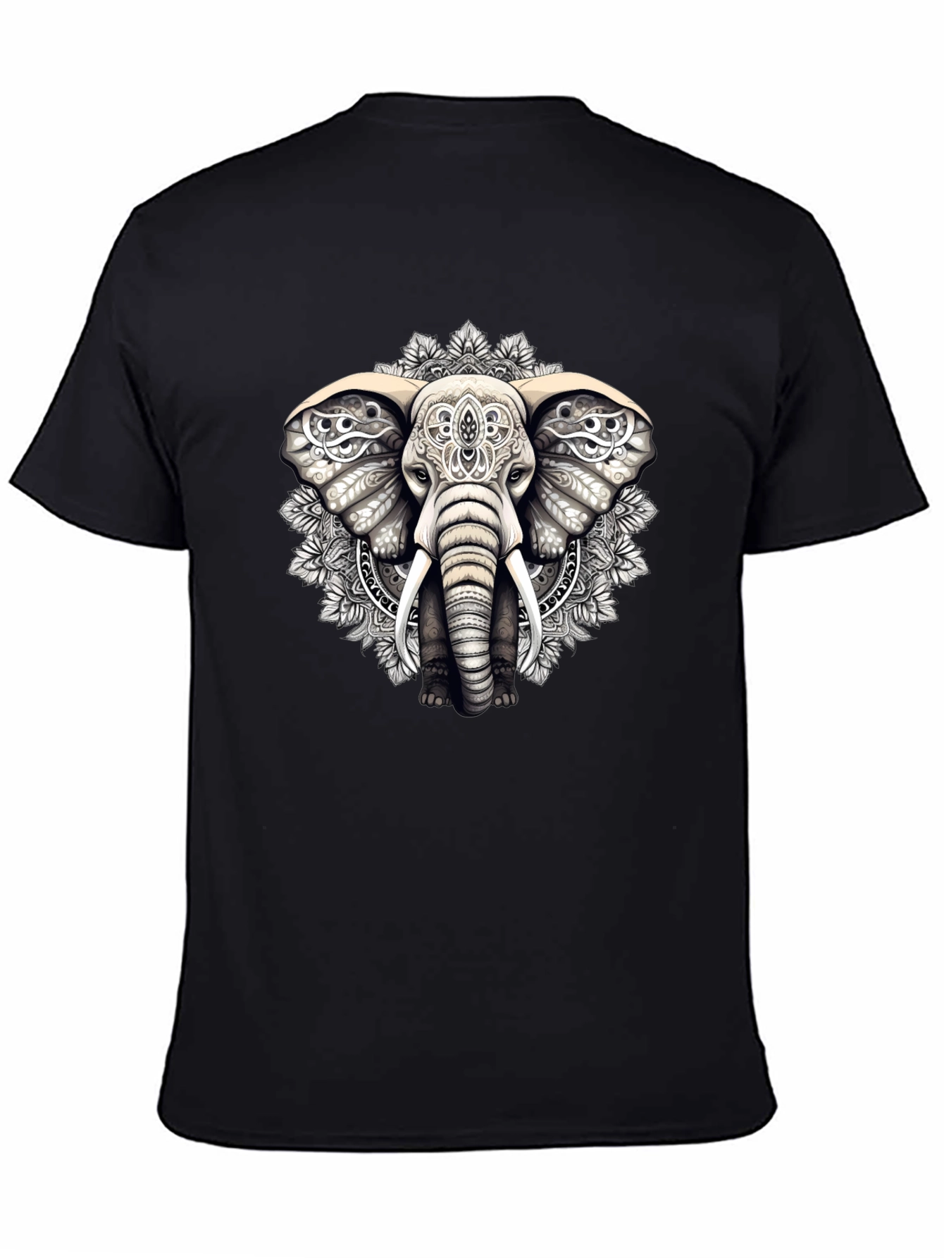 Elephant Mandala Graphic Tee - Black Cotton Blend Shirt