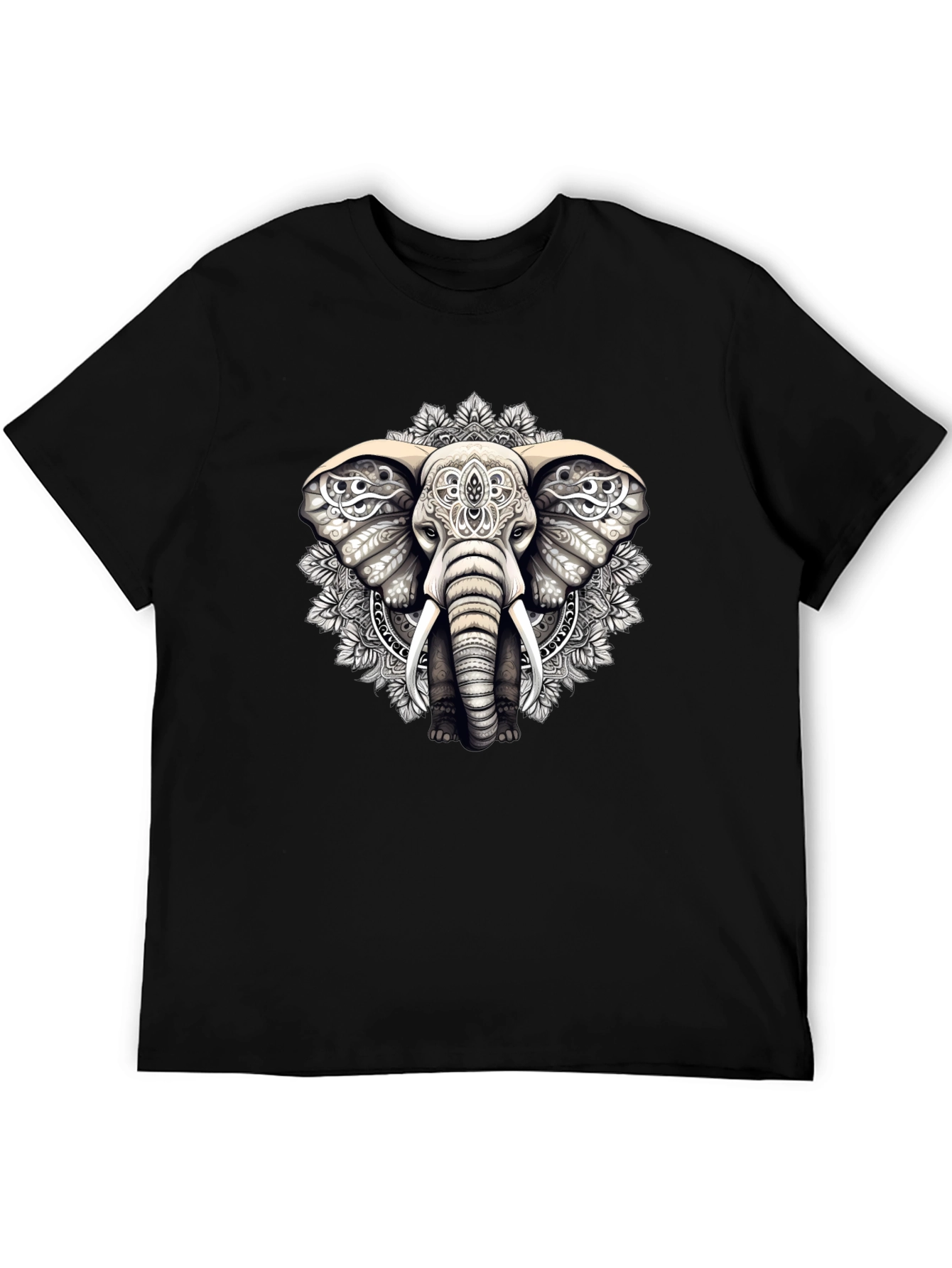 Elephant Mandala Graphic Tee - Black Cotton Blend Shirt