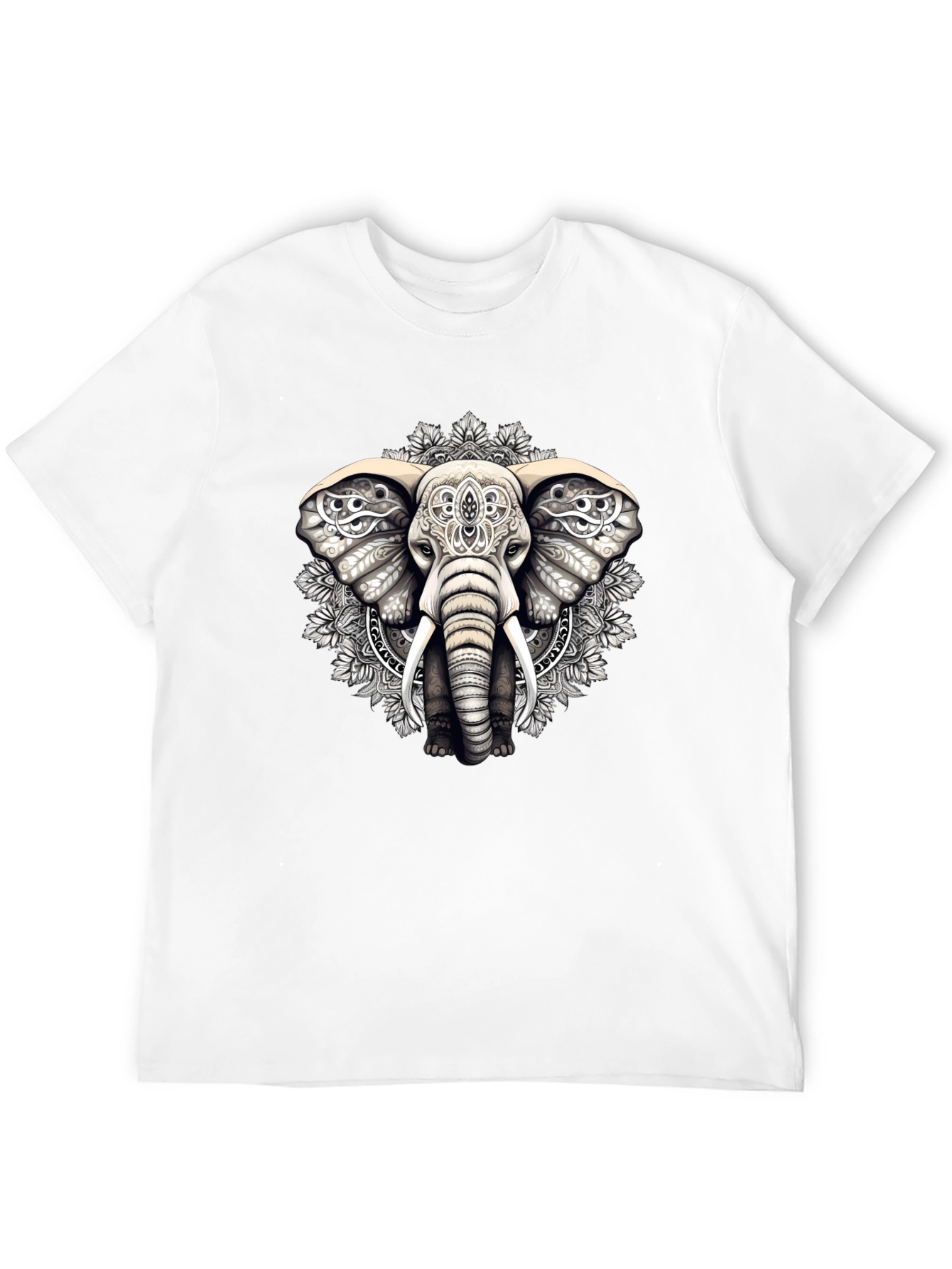 Elephant Mandala Graphic Tee - Black Cotton Blend Shirt