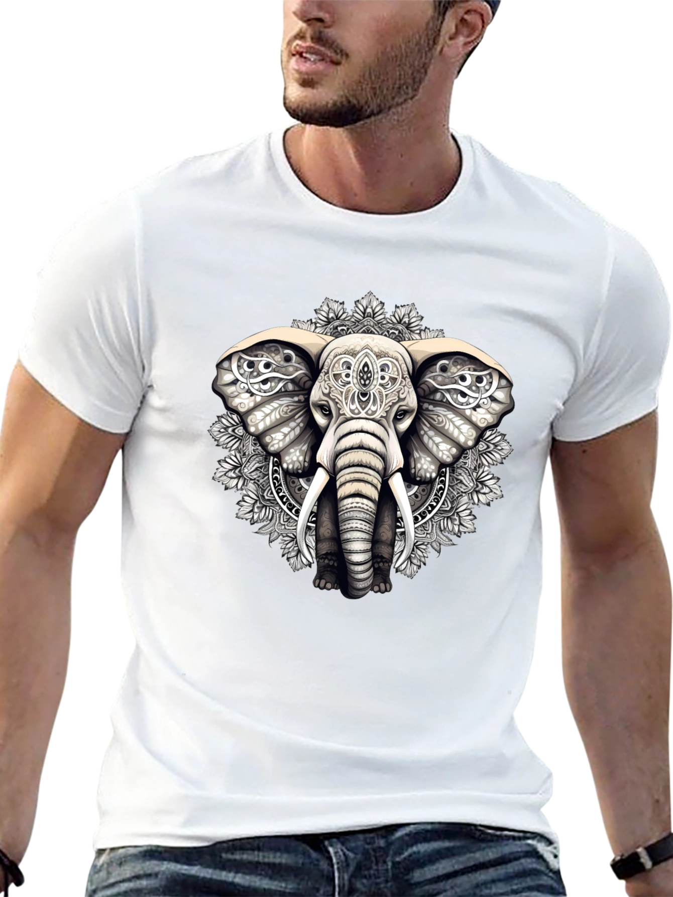 Elephant Mandala Graphic Tee - Black Cotton Blend Shirt