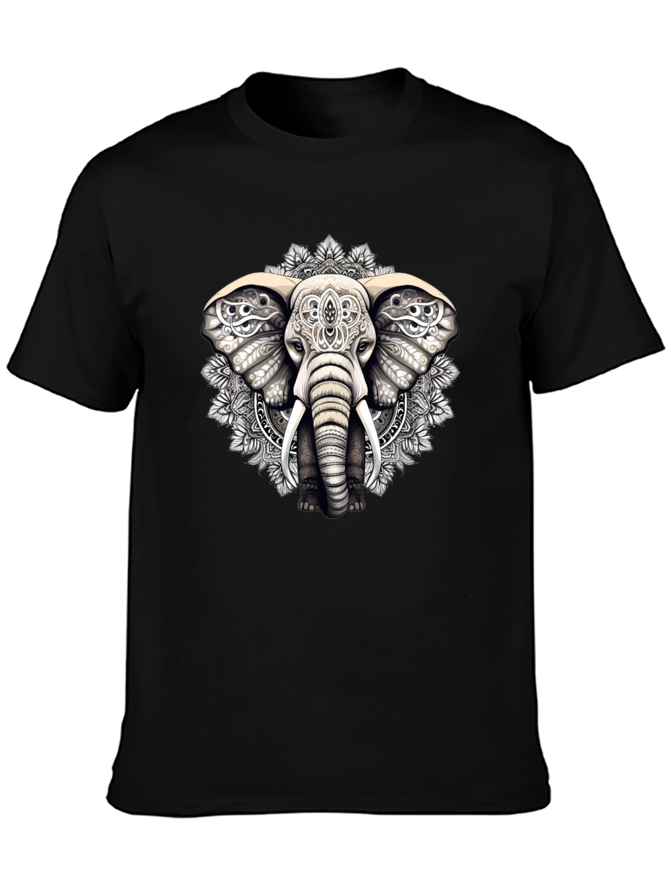 Elephant Mandala Graphic Tee - Black Cotton Blend Shirt