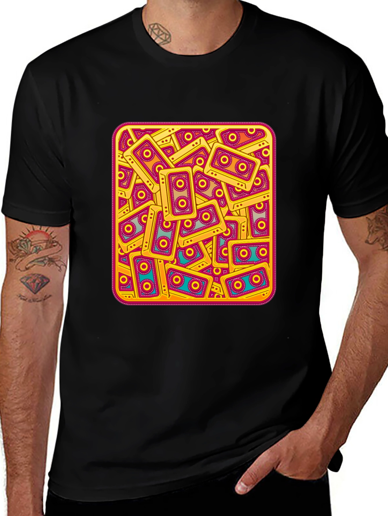 Retro Cassette Tape Pattern T-Shirt