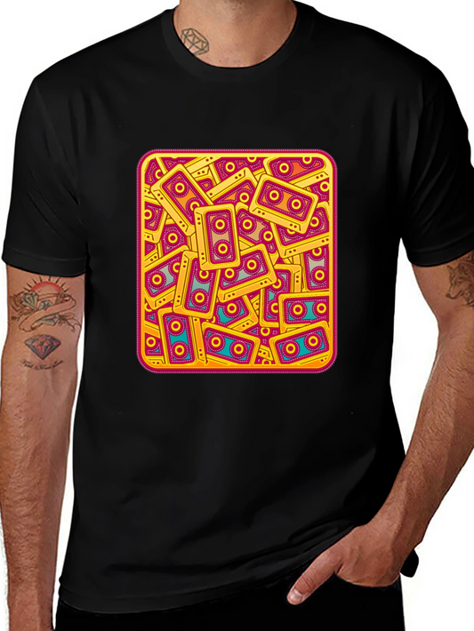 Retro Cassette Tape Pattern T-Shirt