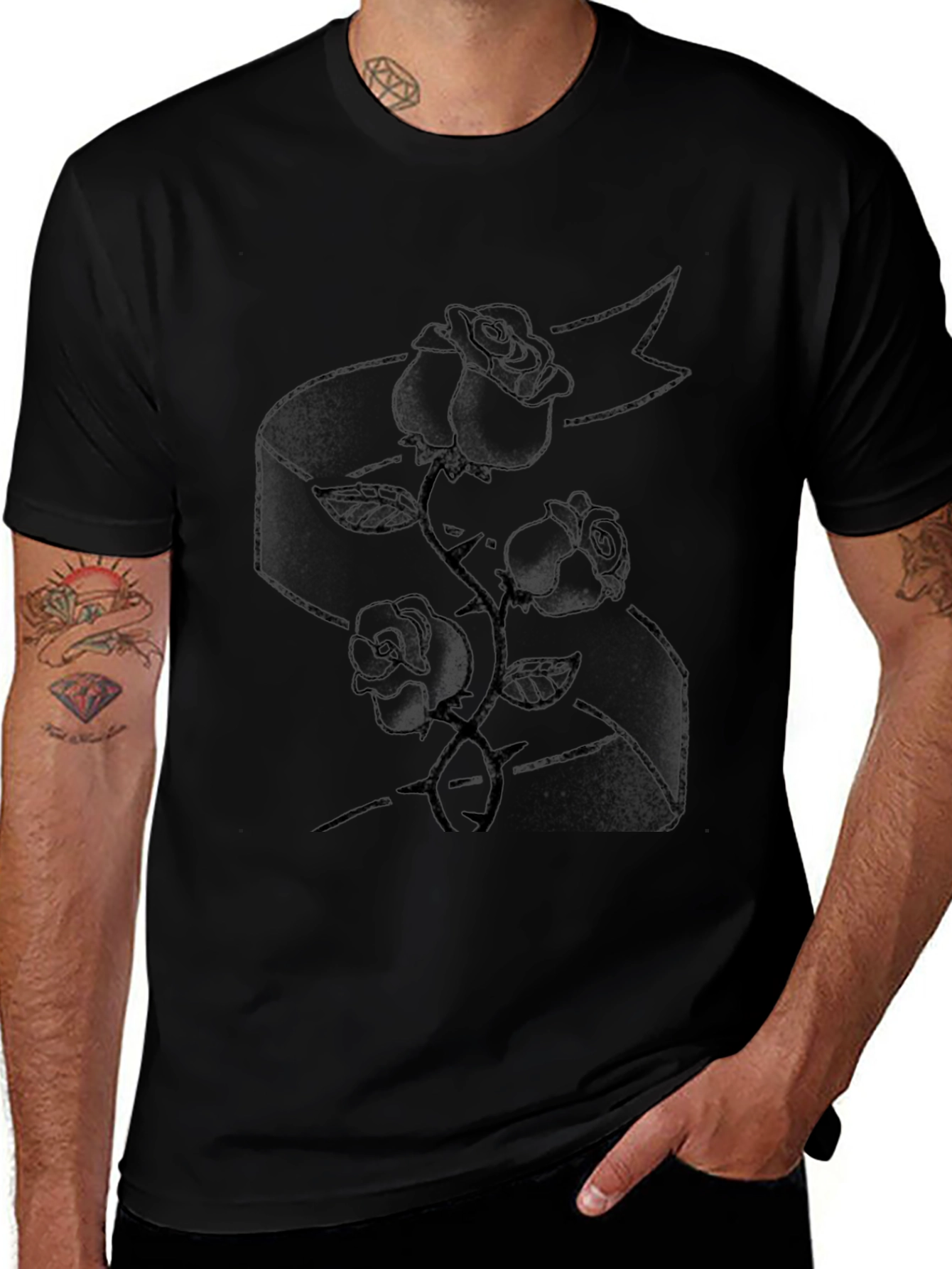 Rose Tattoo Graphic Black T-Shirt