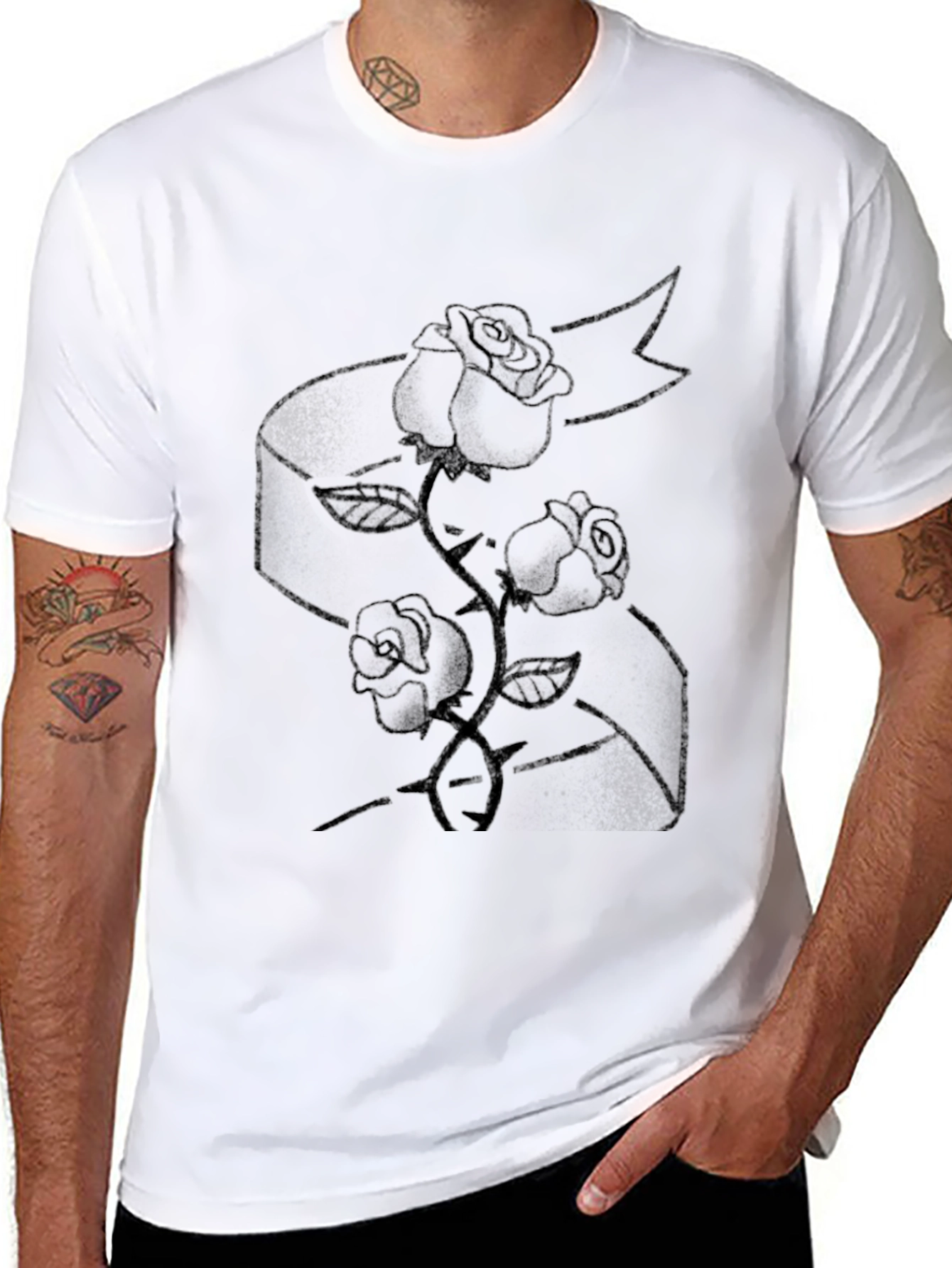 Rose Tattoo Graphic Black T-Shirt