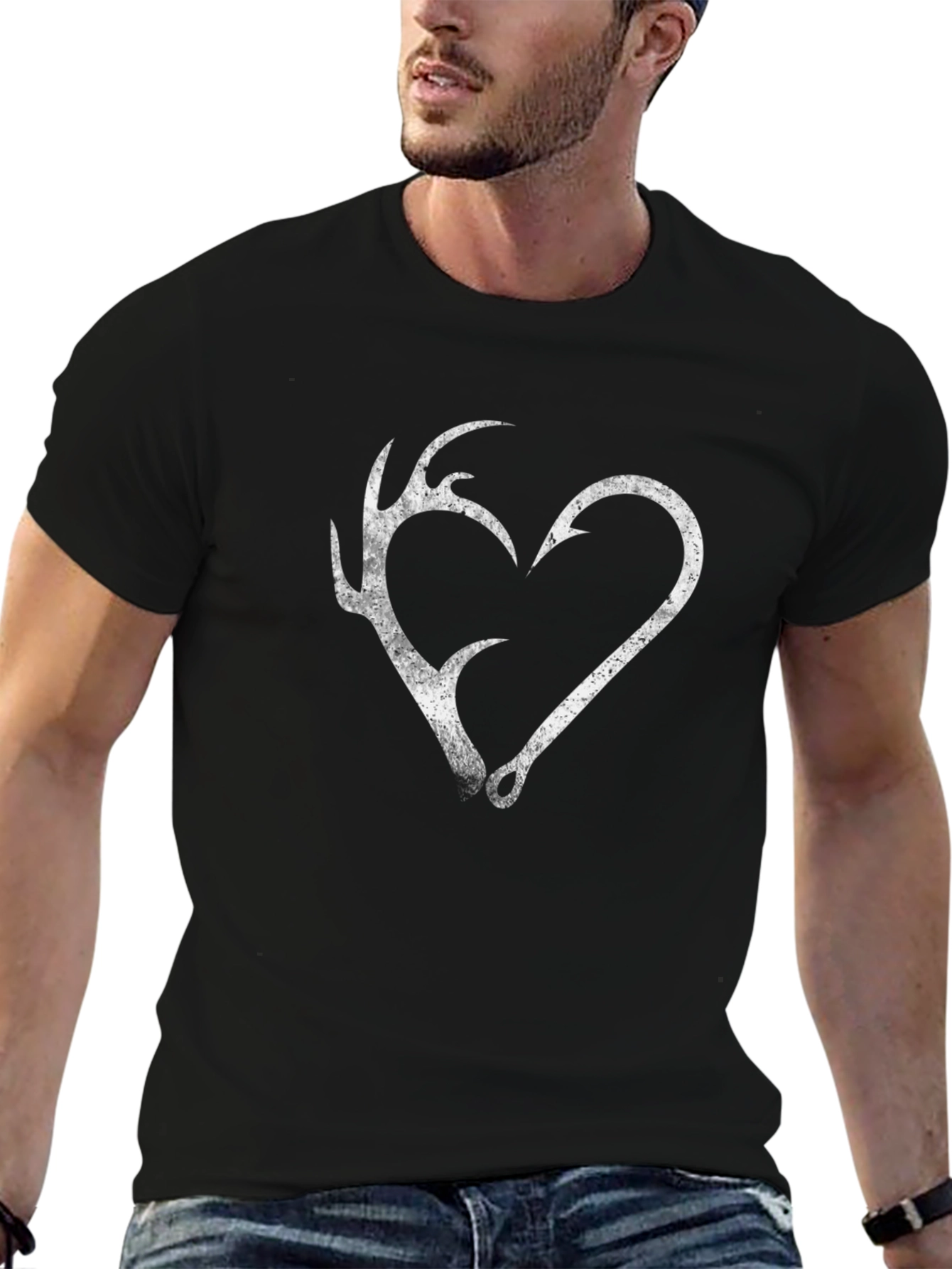 Antler & Hook Heart Graphic T-Shirt - Black