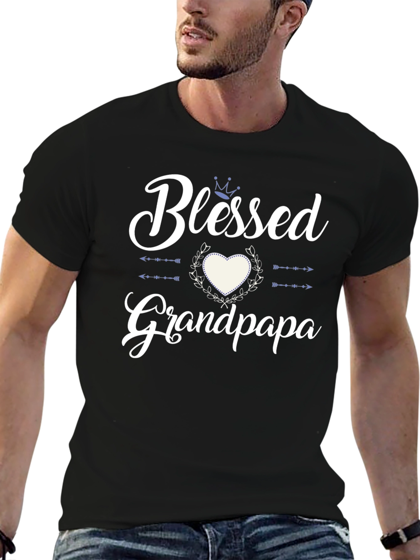 Blessed Grandpa T-Shirt - Heart & Crown Design
